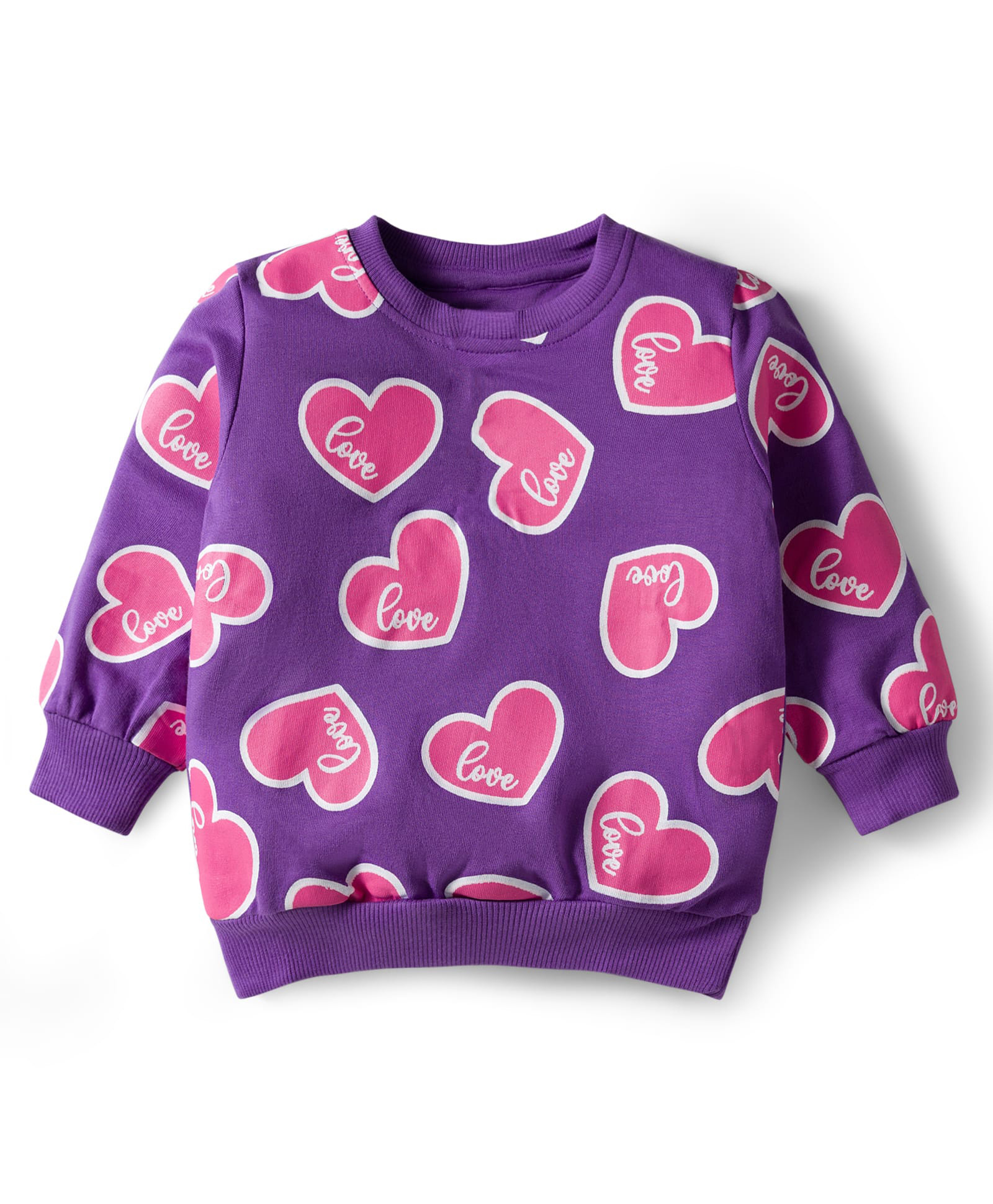 Doodle Poodle 100% Cotton Knit Light Weight Full Sleeves Sweatshirt With Heart Print - Purple-picture-14