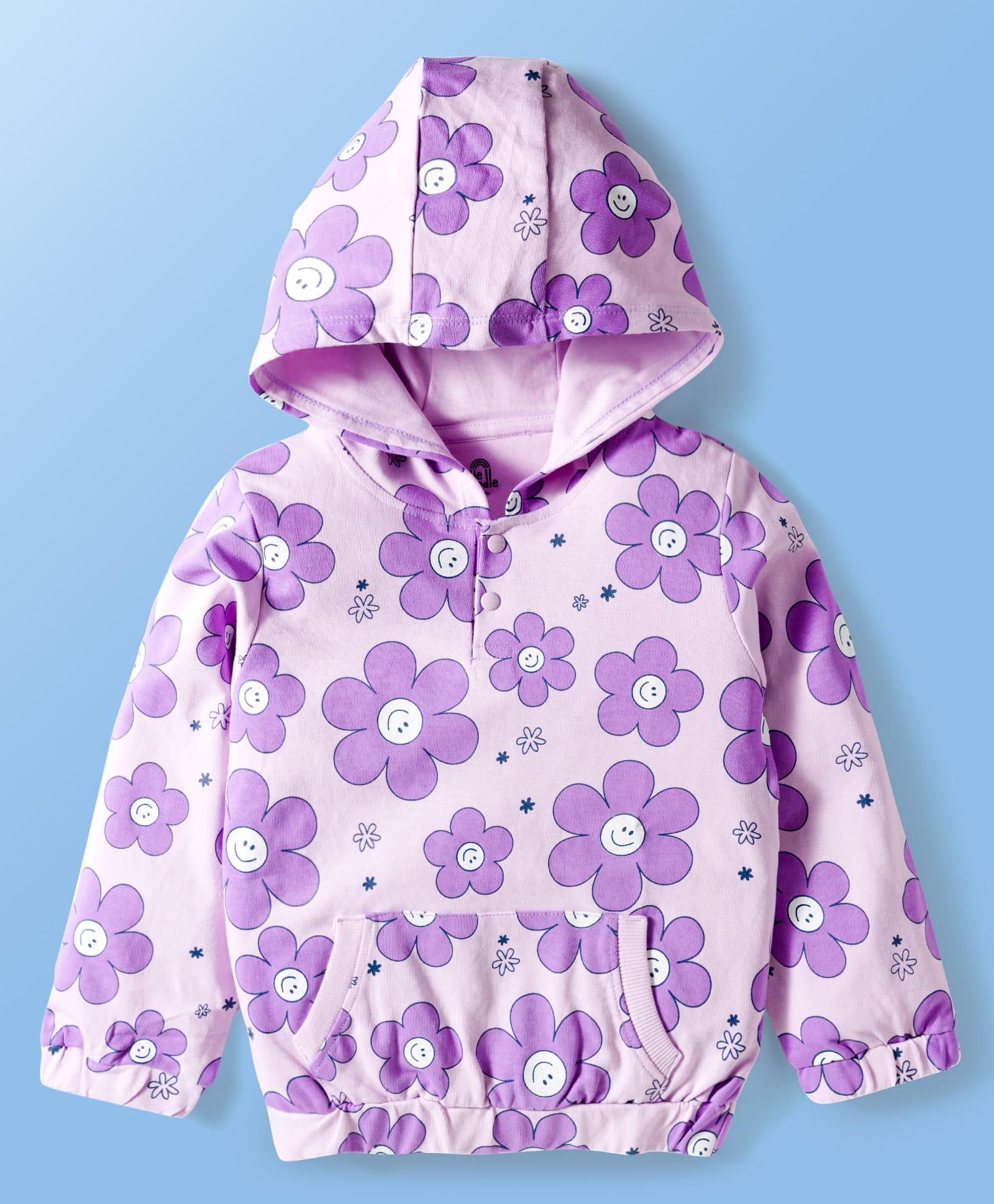 Doodle Poodle 100% Cotton Knit Light Weight Full Sleeves Sweatshirt With Floral Print & Kangaroo Pockets - Light Pink-picture-15