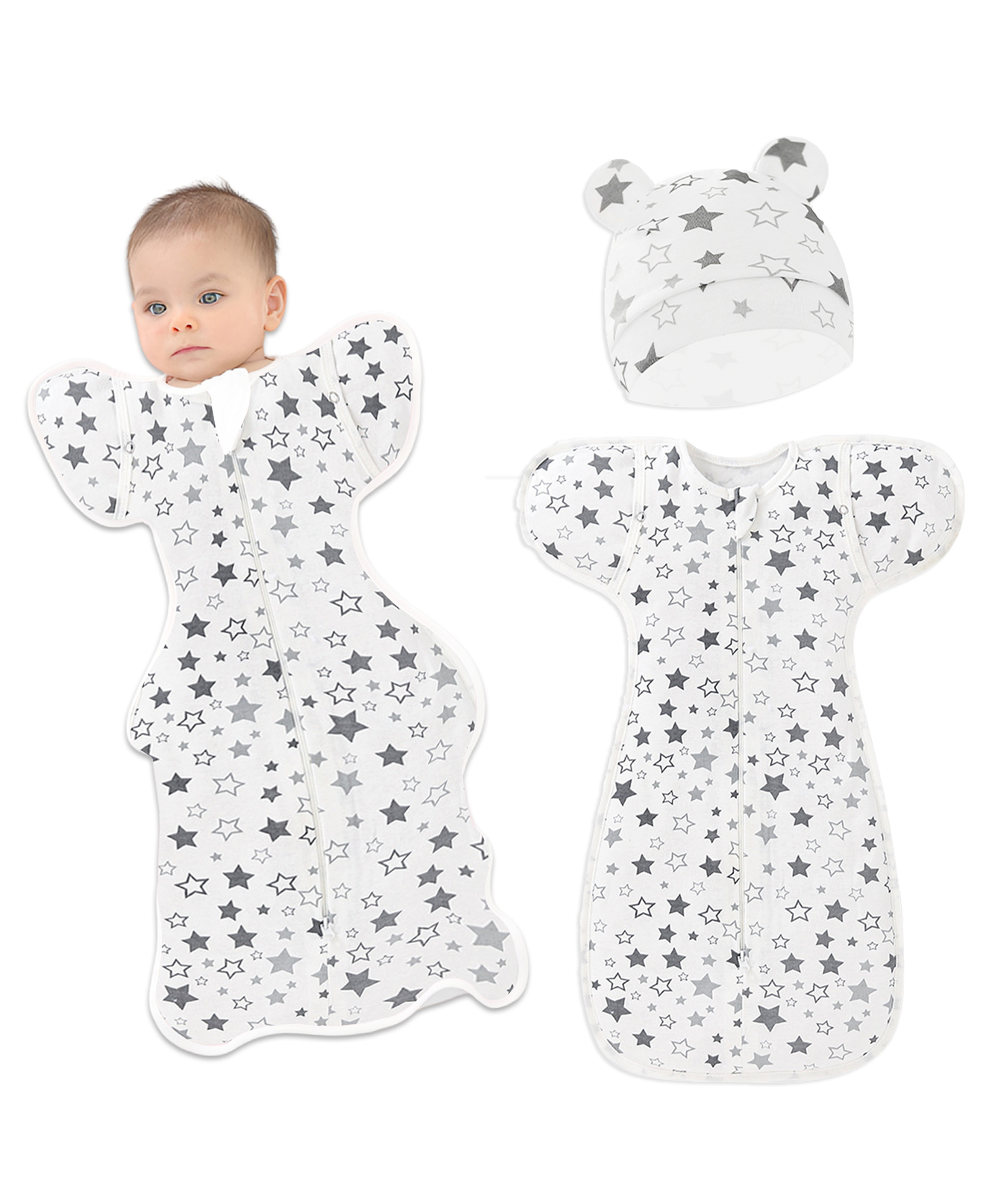 Bembika Baby Sleeping Sack - Soft Cotton Baby Swaddle Wrap, Adjustable Swaddle Sleep Sack, Organic Baby Sleeping Sack for Comfort & Safe Sleep, Cozy Baby Wearable Blanket-(White Pentagram)-image-13