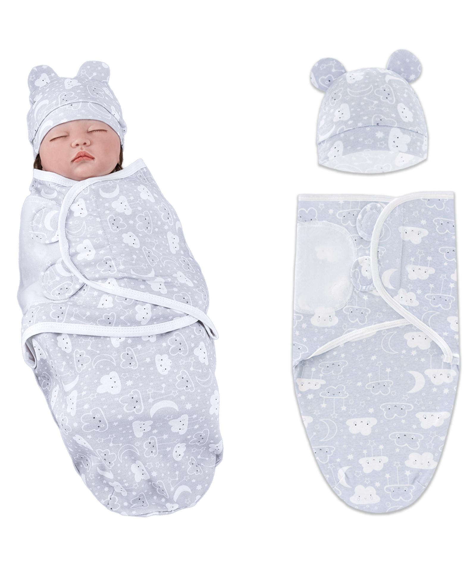 Bembika Baby Swaddle Wraps - Soft Cotton Swaddle Wrap, Organic Cotton Swaddle Wrap, Muslin Swaddle Wrap, Hooded Swaddle Wrap - Comfortable, Breathable, and Safe Set Of 2-(Toddler Smiley Cloud)-picture-44