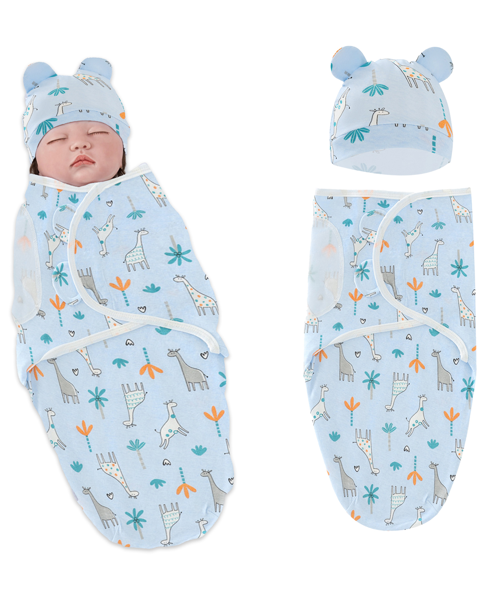 Bembika Baby Swaddle Wraps - Soft Cotton Swaddle Wrap, Organic Cotton Swaddle Wrap, Muslin Swaddle Wrap, Hooded Swaddle Wrap - Comfortable, Breathable, and Safe Set Of 2-(Toddler Blue Giraffe)-picture-21