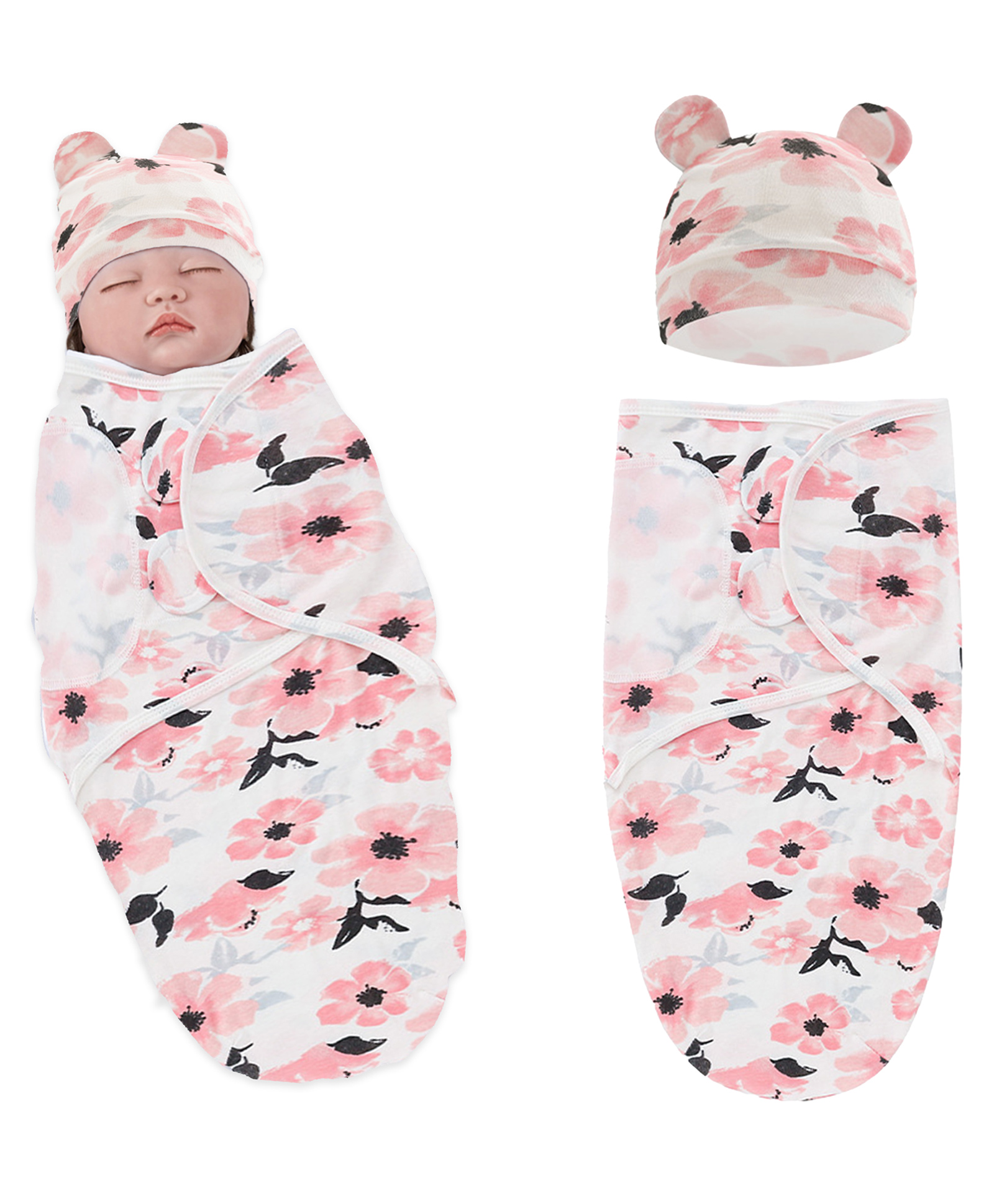 Bembika Baby Swaddle Wraps - Soft Cotton Swaddle Wrap, Organic Cotton Swaddle Wrap, Muslin Swaddle Wrap, Hooded Swaddle Wrap for Newborns - Set Of 2-(Toddler Flower Design)-picture-28