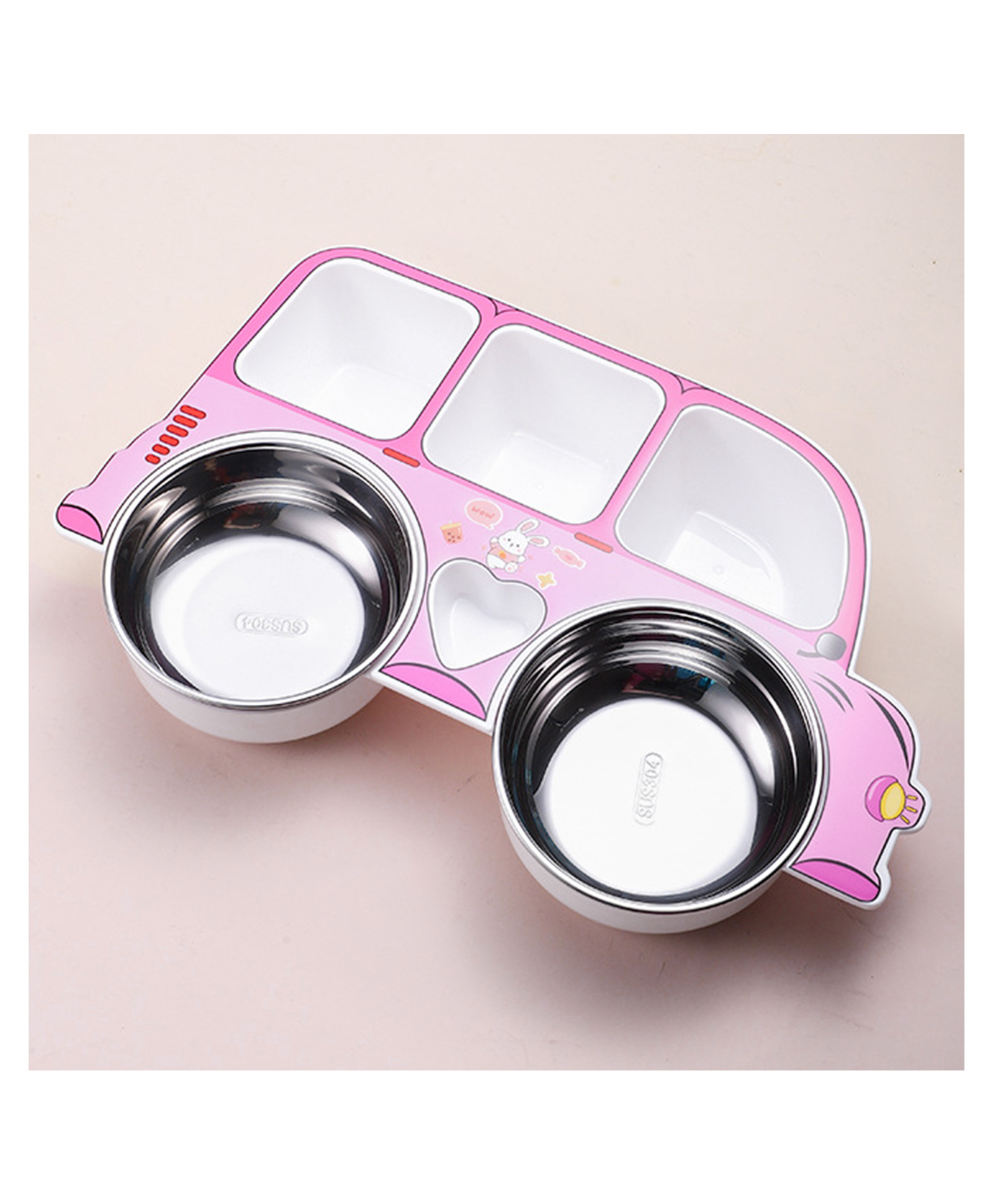 Bembika Stainless Steel Baby Feeding Plate Durable, Non-Toxic, Compact Kids Crockery Set with Safety Utensils for Tiny Hands, Easy to Clean, Perfect Baby Dinner Set-(Pink Car Design)-image-37