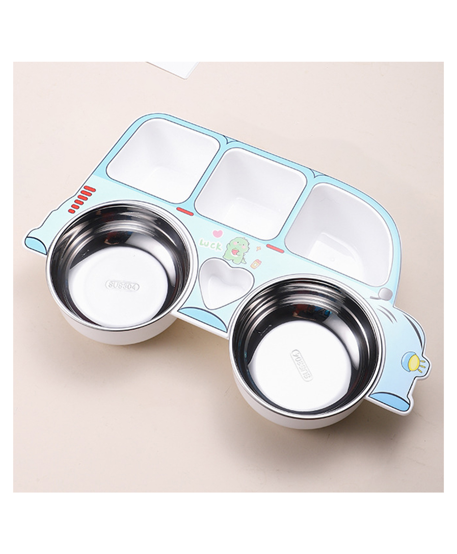 Bembika Stainless Steel Baby Feeding Plate Durable, Non-Toxic, Compact Kids Crockery Set with Safety Utensils for Tiny Hands, Easy to Clean, Perfect Baby Dinner Set-(Blue Car Design)-picture-8
