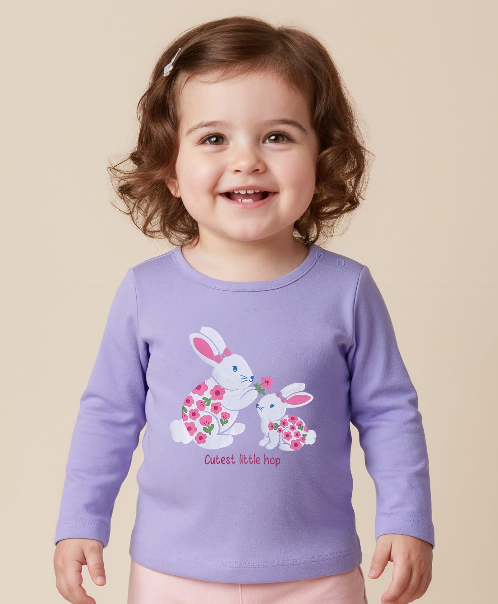 Babyoye 100% Cotton Knit Eco Jiva Finish Full Sleeves T-Shirt With Rabbit Print - Lavender-image-16