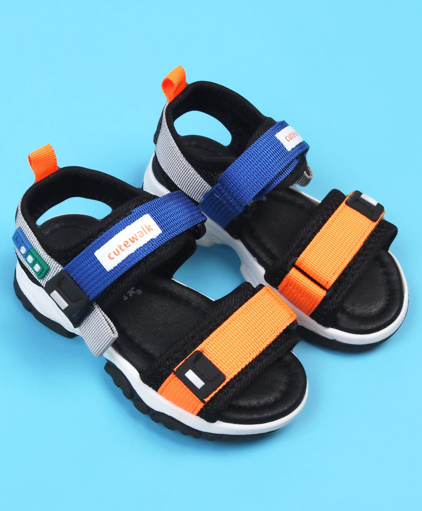 Cute Walk by Babyhug Velcro Closure Sandals - Blue & Orange