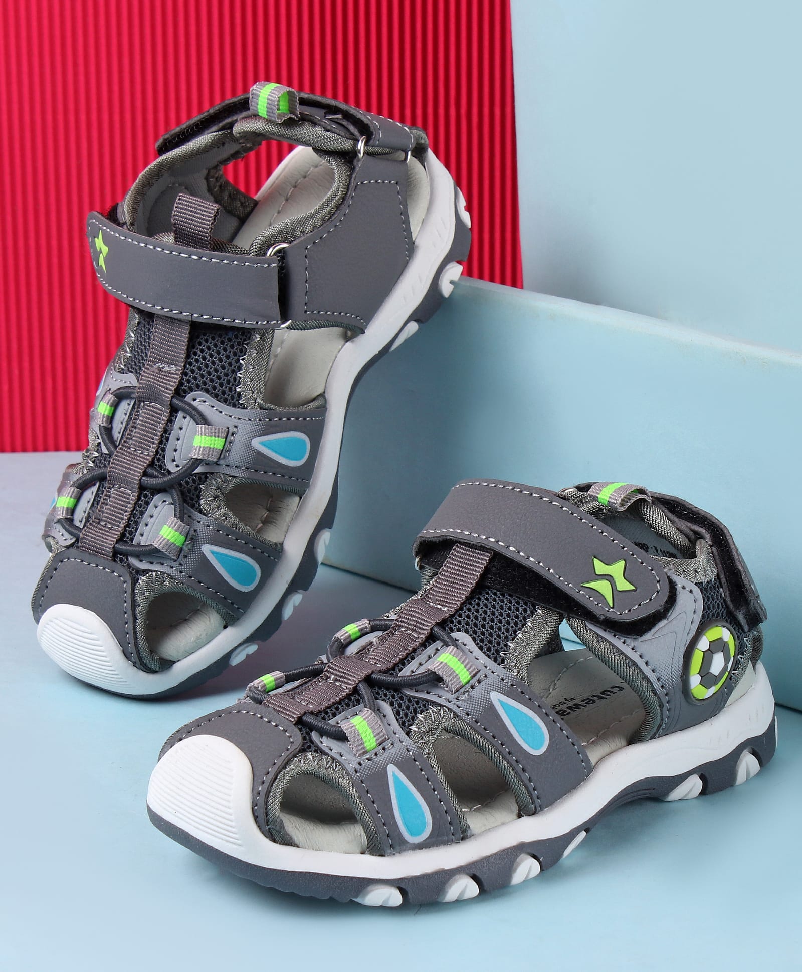 Cute Walk by Babyhug Velcro Closure Sandals with Football Applique - Grey-picture-10
