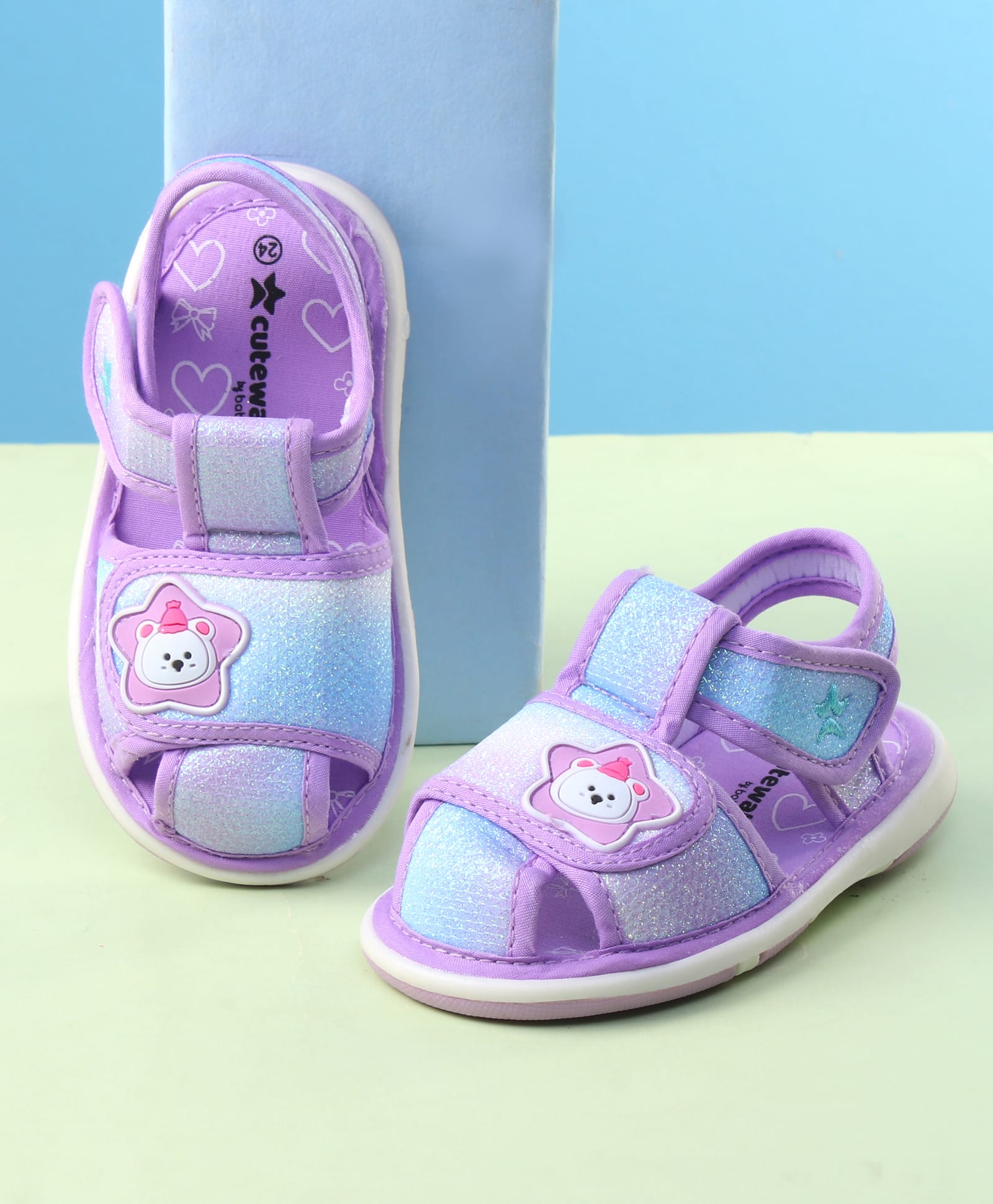 Cute Walk by Babyhug Velcro Closure Sandals with Bear Applique - Purple-picture-20