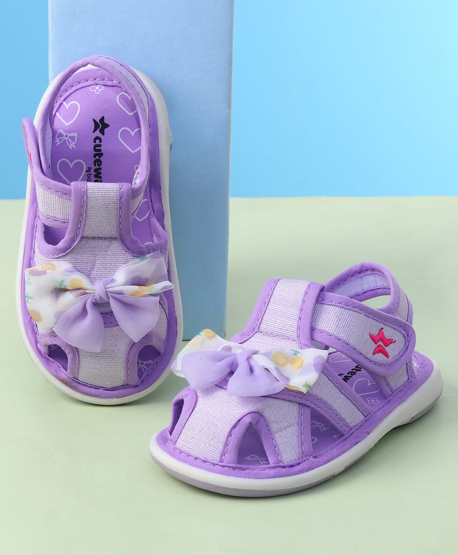 Cute Walk by Babyhug Sandals with Velcro Closure Heart Print & Bow Applique - Purple-image-6