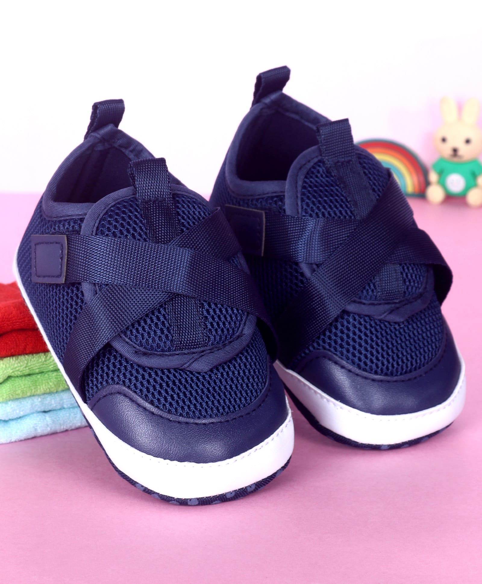 Babyoye Slip On Solid Coloured Booties With Lace Detailing - Navy Blue-image-31
