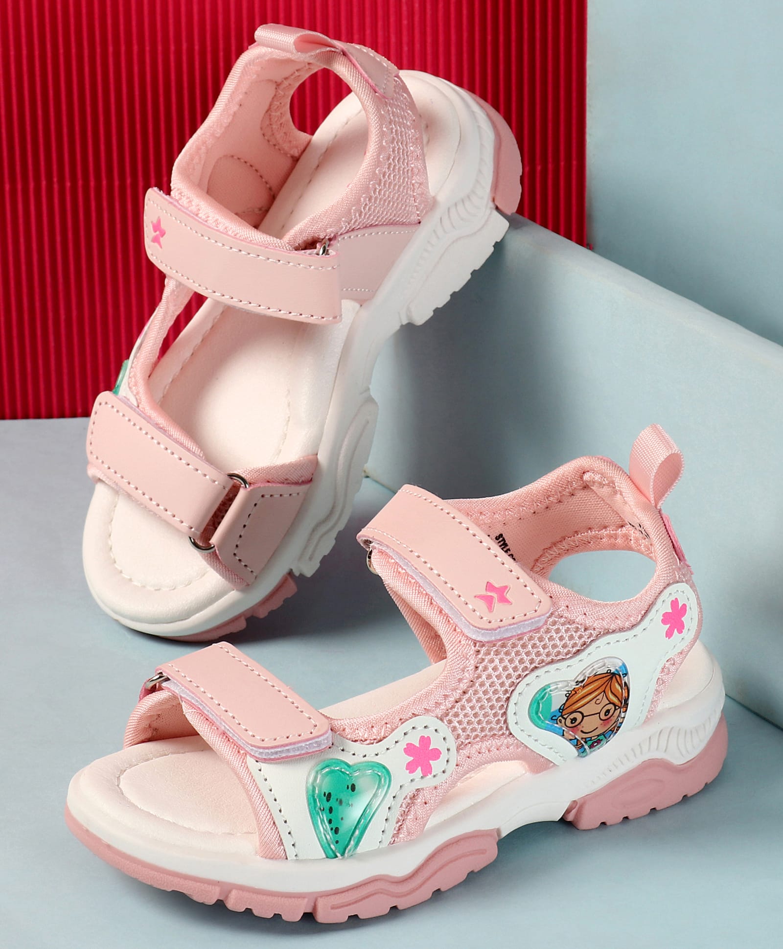 Cute Walk by Babyhug Sandals with Velcro Closure Heart Applique & Floral Print - Pink-picture-27