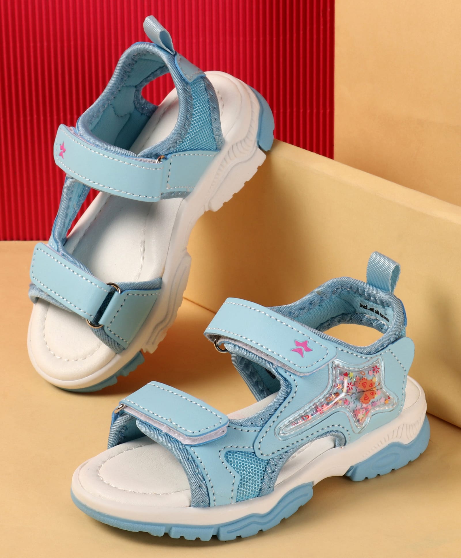 Cute Walk by Babyhug Velcro Closure Sandals With Star Applique - Light Blue-image-44