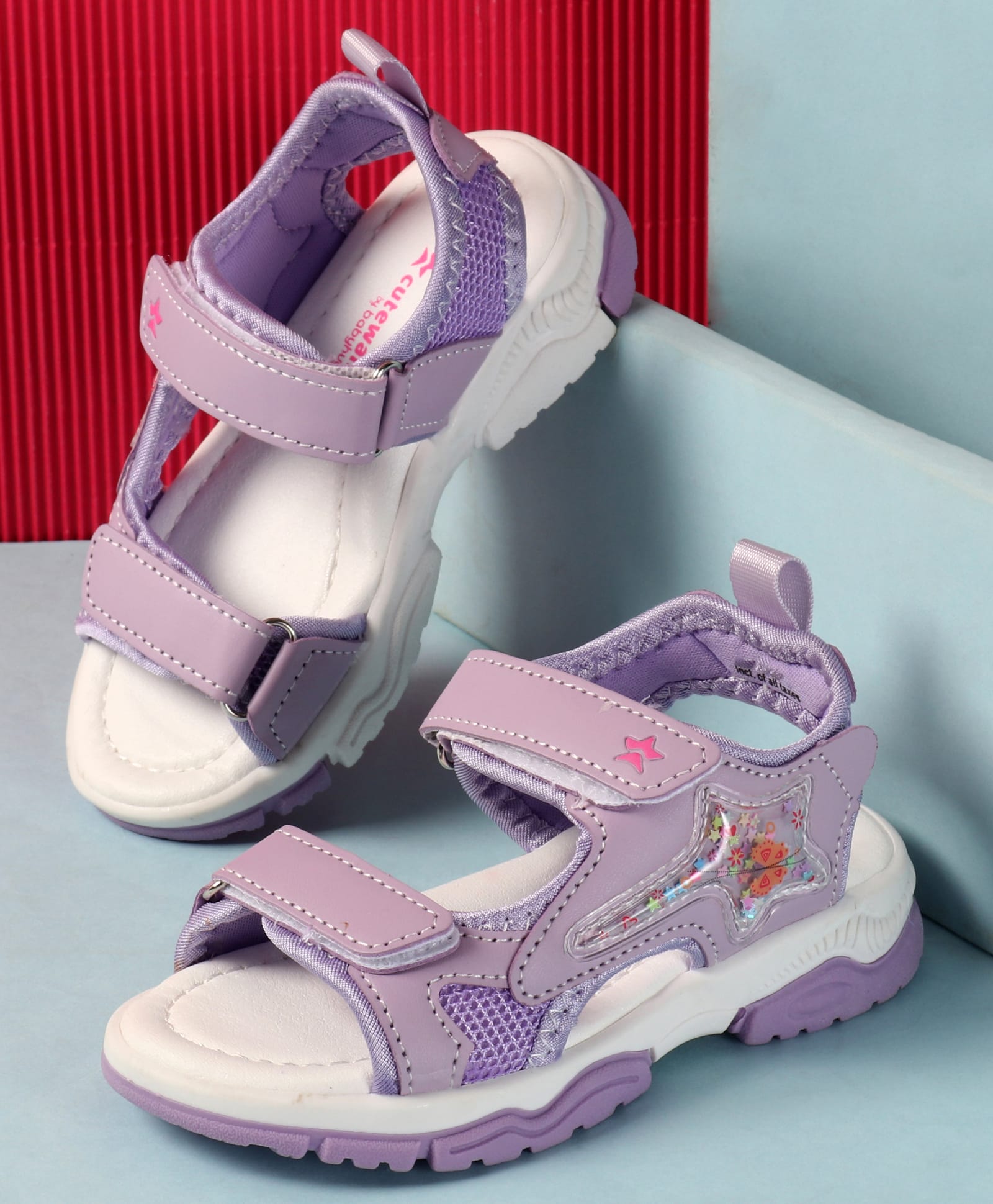 Cute Walk by Babyhug Velcro Closure Sandals With Star Applique - Purple-picture-15