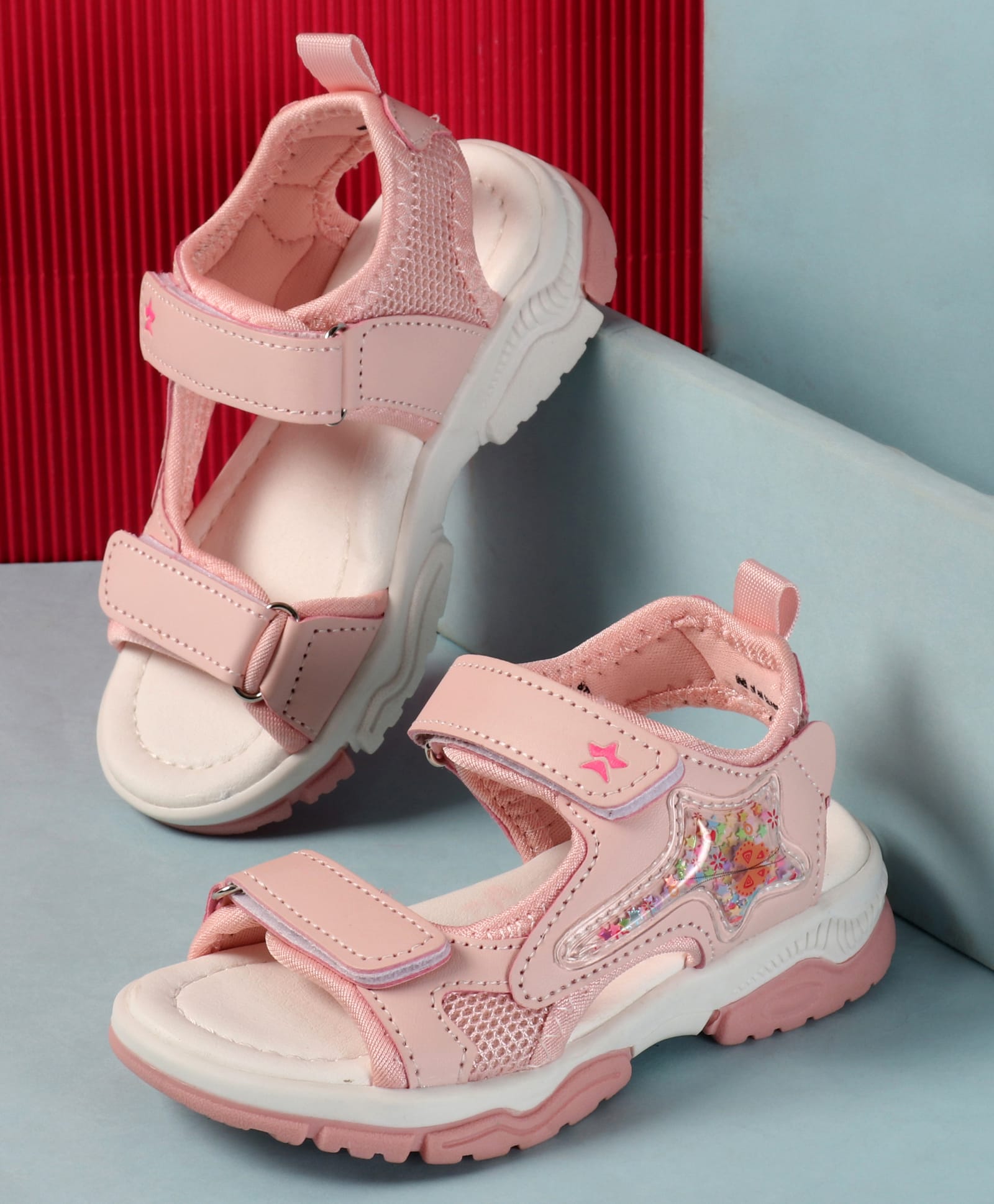 Cute Walk by Babyhug Velcro Closure Sandals With Star Applique - Pink-picture-25