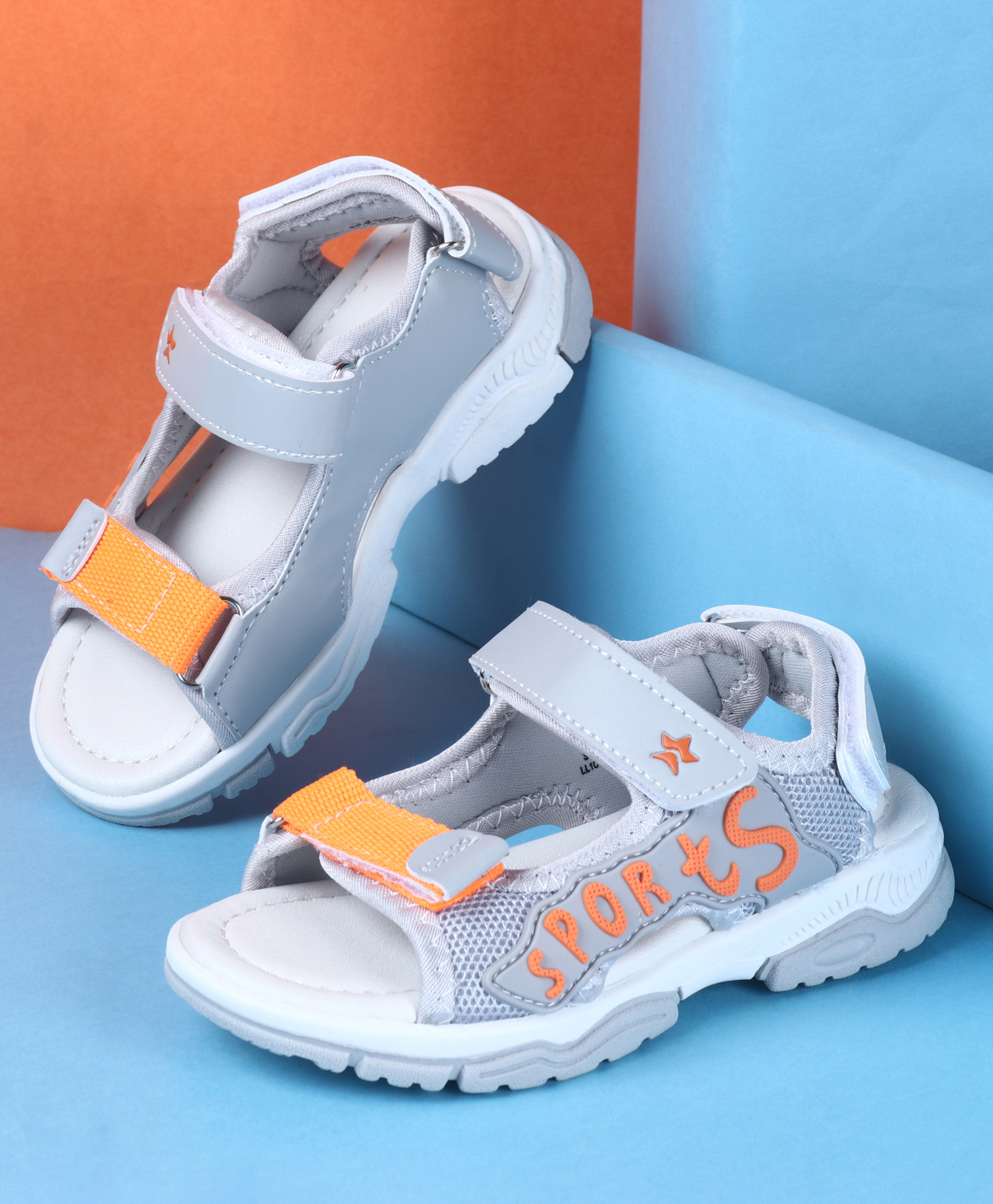 Cute Walk by Babyhug Velcro Closure Sports Printed Sandals - Grey-image-34
