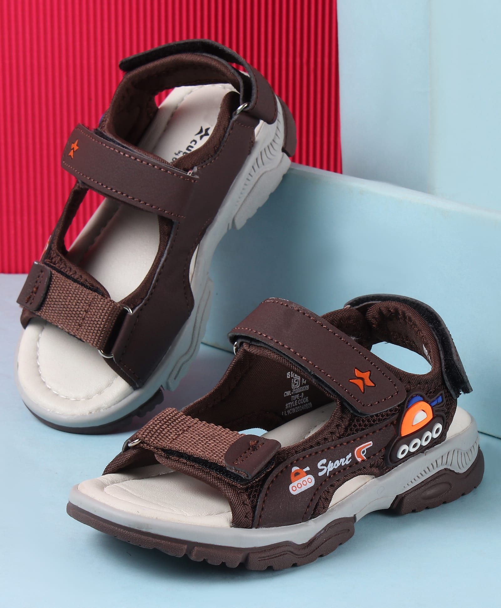 Cute Walk by Babyhug Velcro Closure Sandals with Vehicle Applique - Brown-image-37