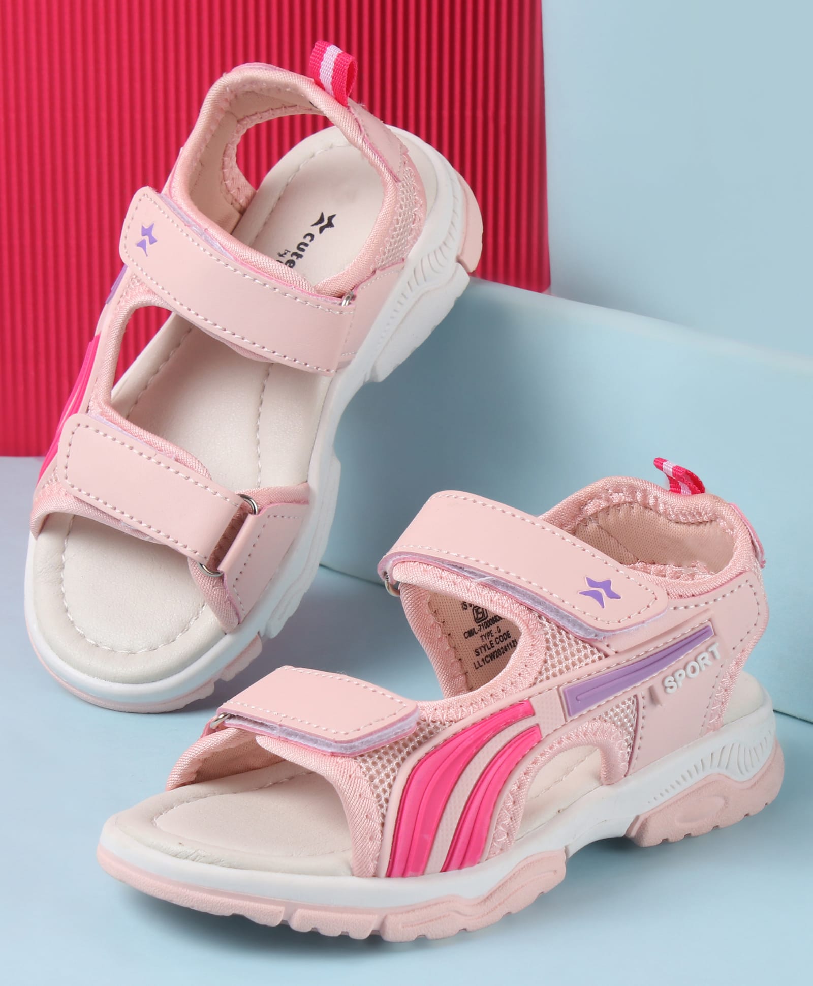 Cute Walk by Babyhug Velcro Closure Sandals with Tape & Text Applique - Peach-picture-10
