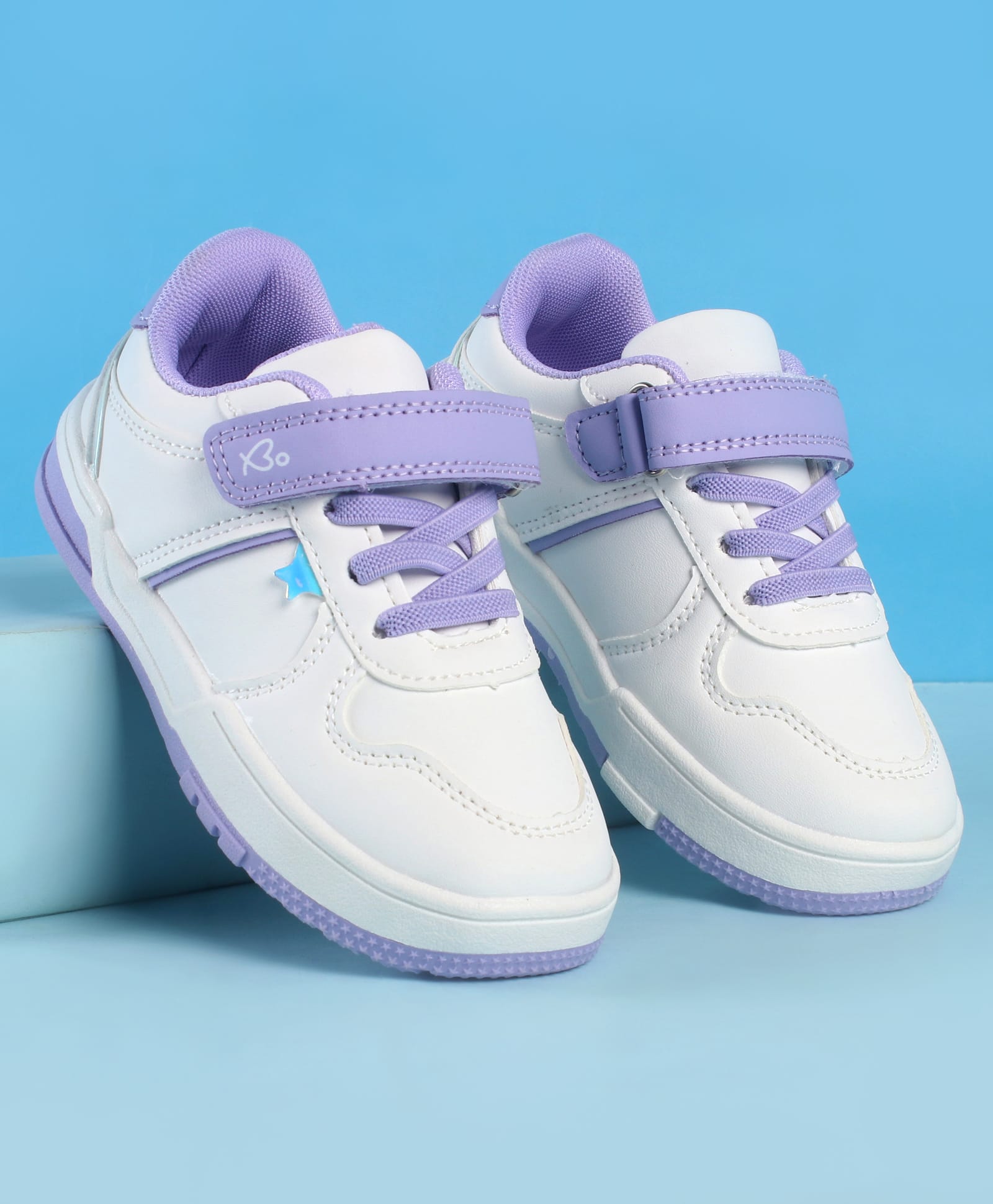 Babyoye Solid Color Casual Shoes with Velcro Closure & Lace Detailing - Purple-image-29