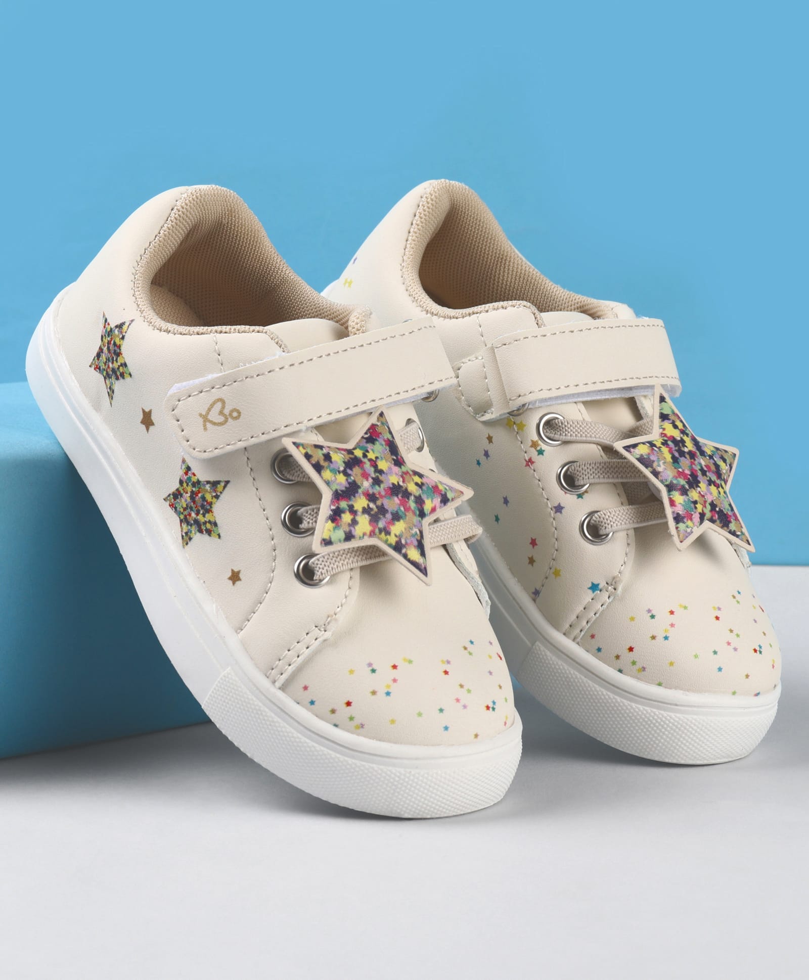 Babyoye Casual Shoes with Velcro Closure Lace Detailing Star Print & Applique - Beige-picture-16