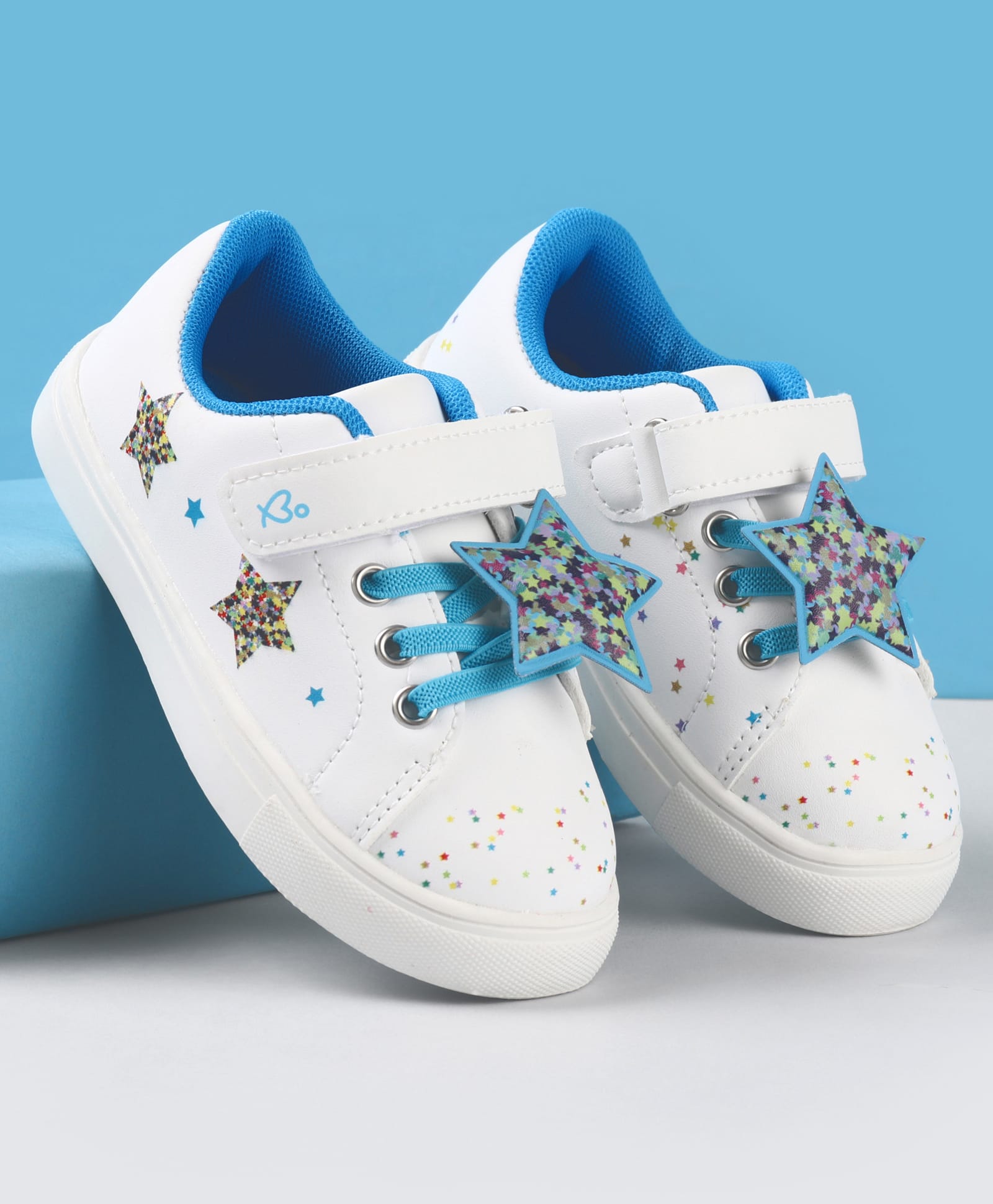Babyoye Casual Shoes with Velcro Closure Lace Detailing Star Print & Applique - Blue & White-picture-31