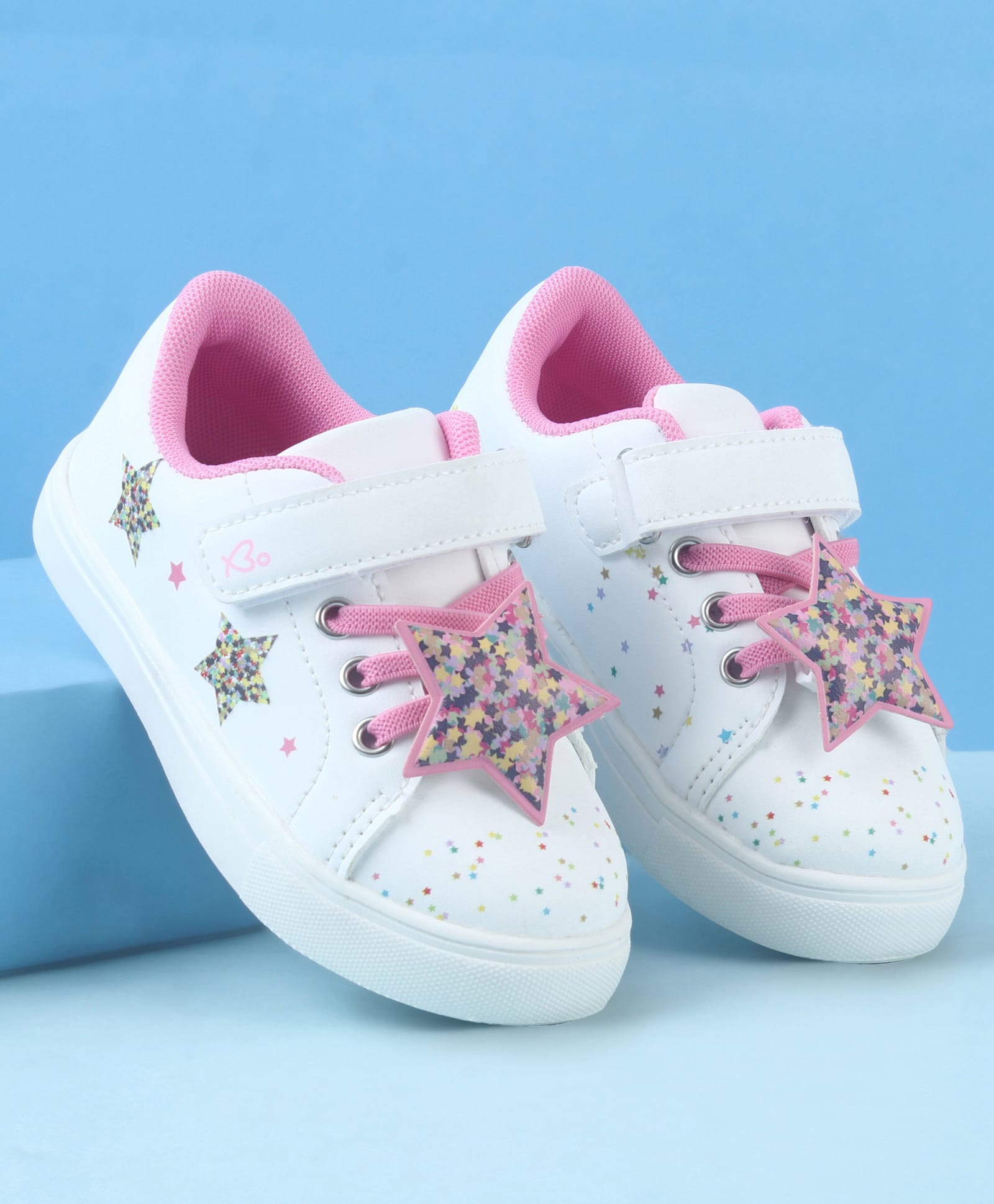 Babyoye Casual Shoes with Velcro Closure Lace Detailing Star Print & Applique - Pink-picture-22