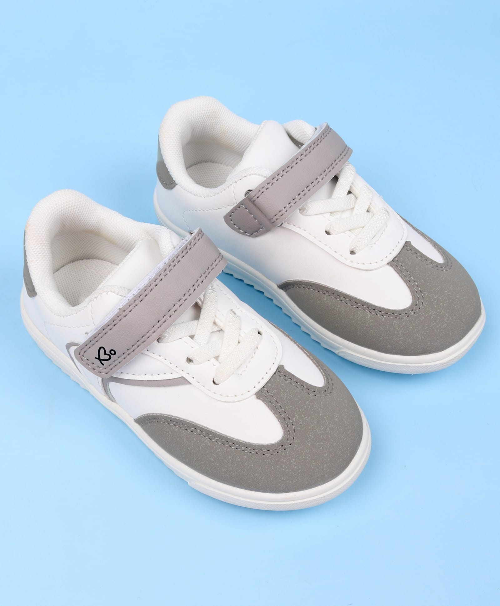 Babyoye Casual Shoes with Velcro Closure & Lace Detailing - Grey-image-5