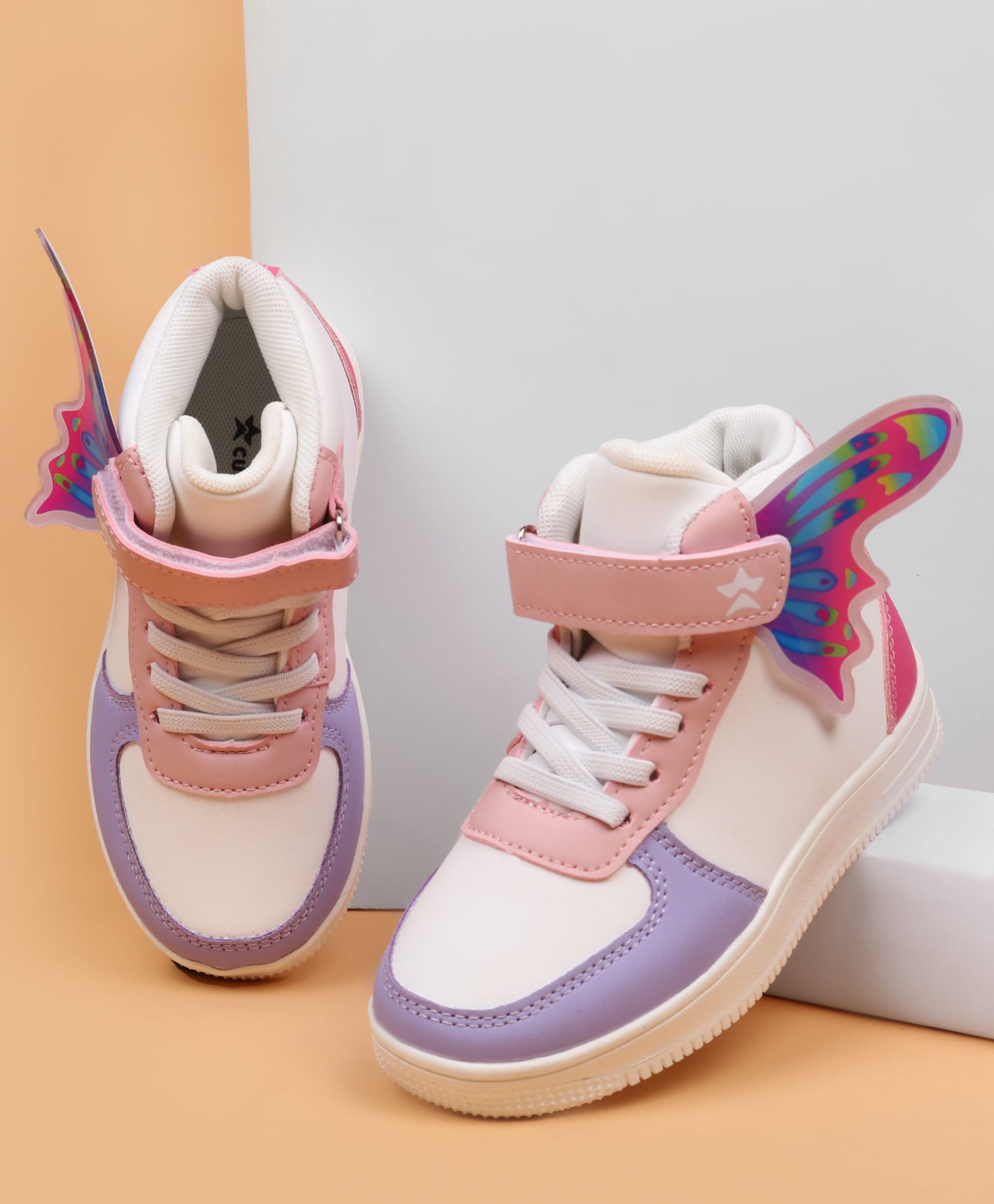 Cute Walk by Babyhug Casual Shoes with Velcro Closure & Tape Detailing & Butterfly Wings Applique - Purple-image-23