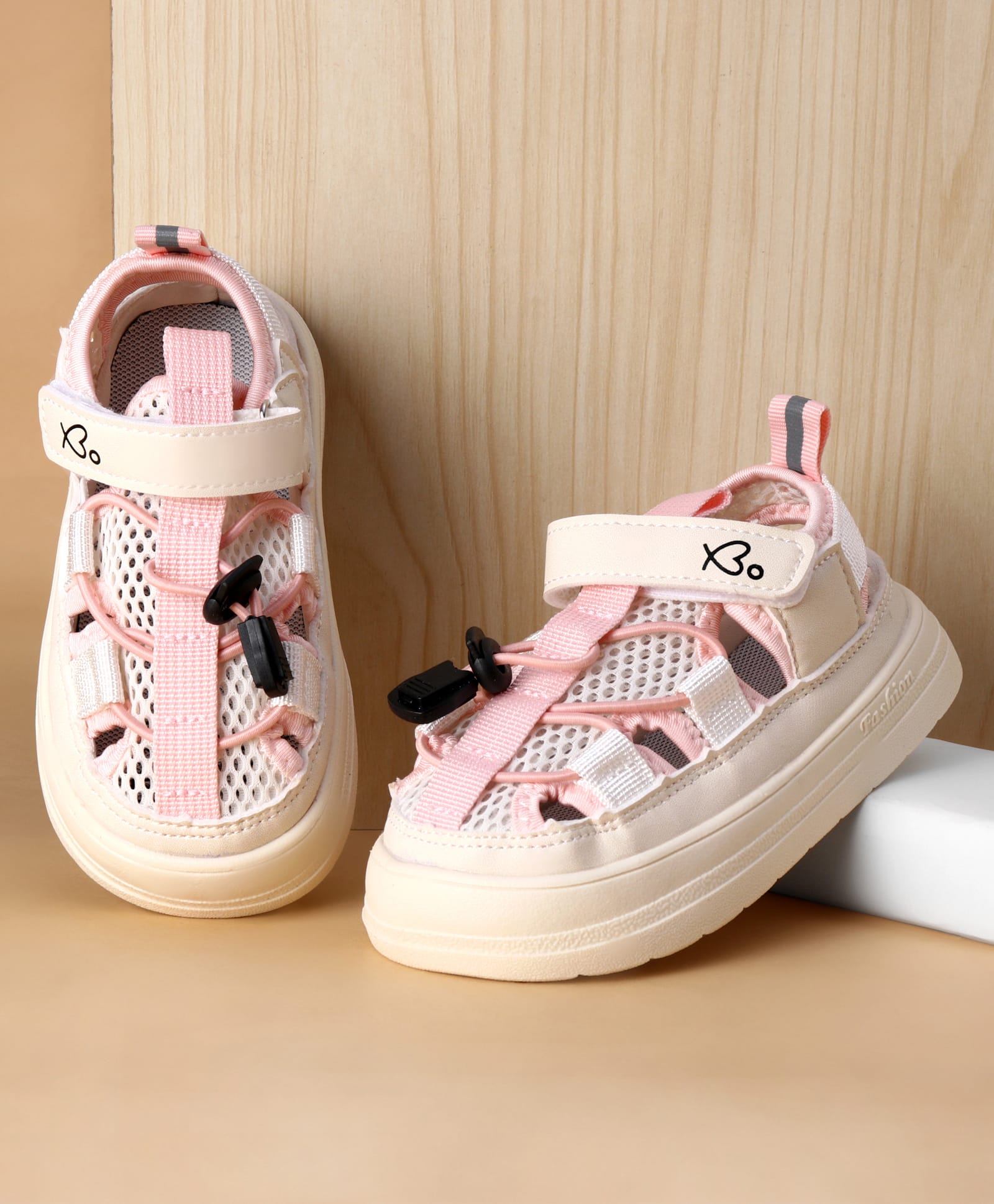 Babyoye Solid Color Velcro Closure Sandals - Pink-image-23