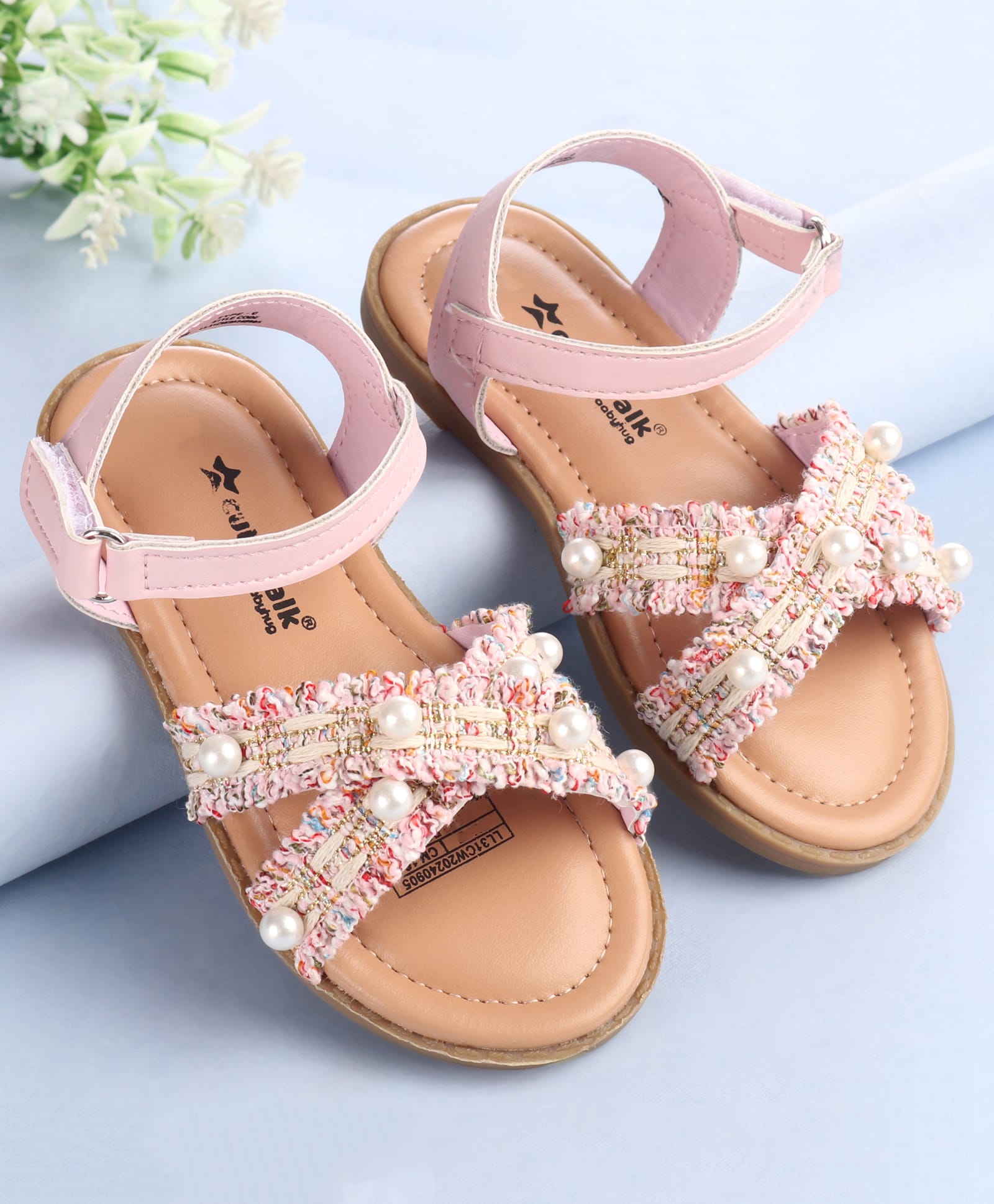 Cute Walk by Babyhug Velcro Closure Sandals With Pearl Detailing - Pink-picture-11
