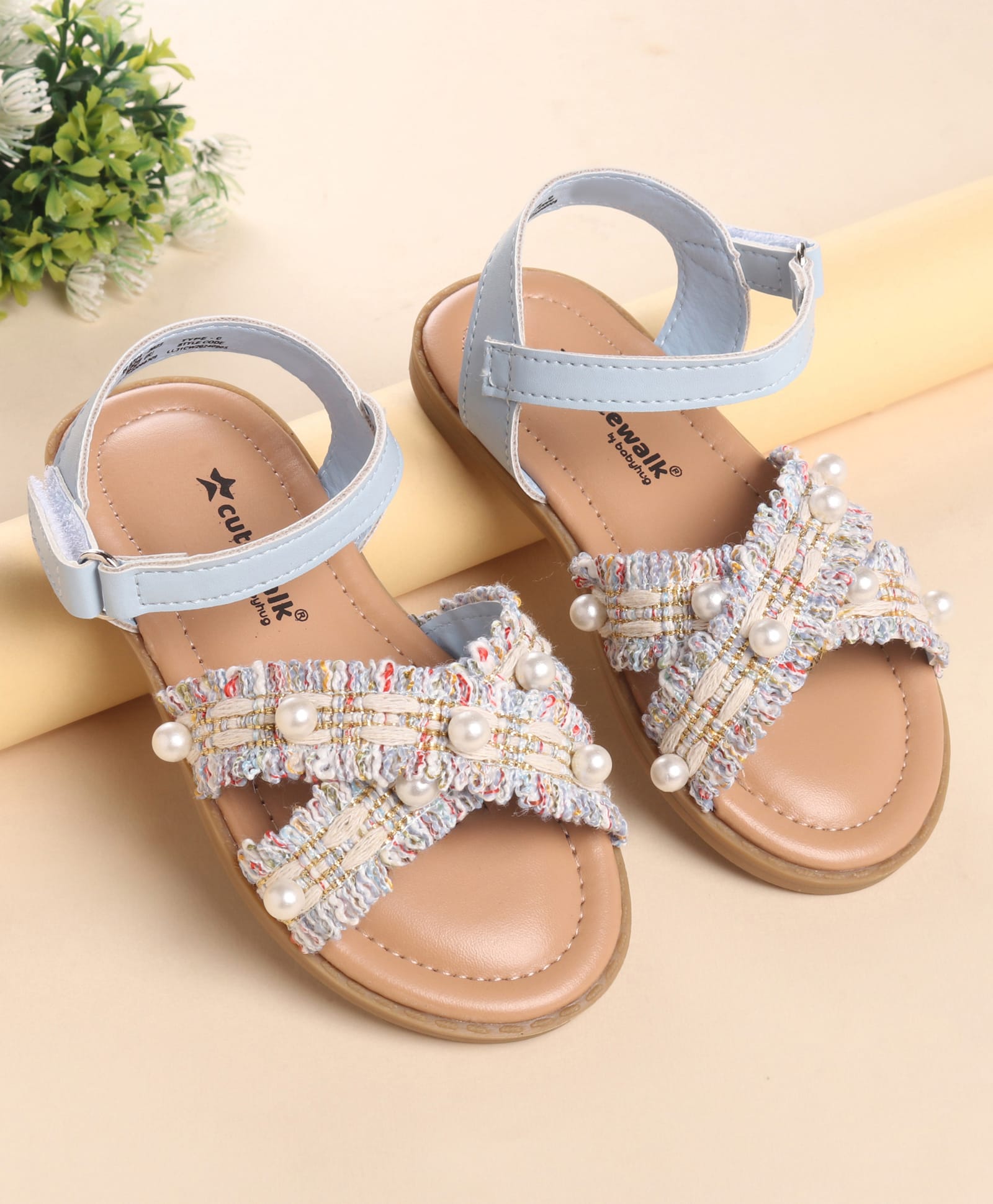 Cute Walk by Babyhug Velcro Closure Sandals With Pearl Detailing - Blue