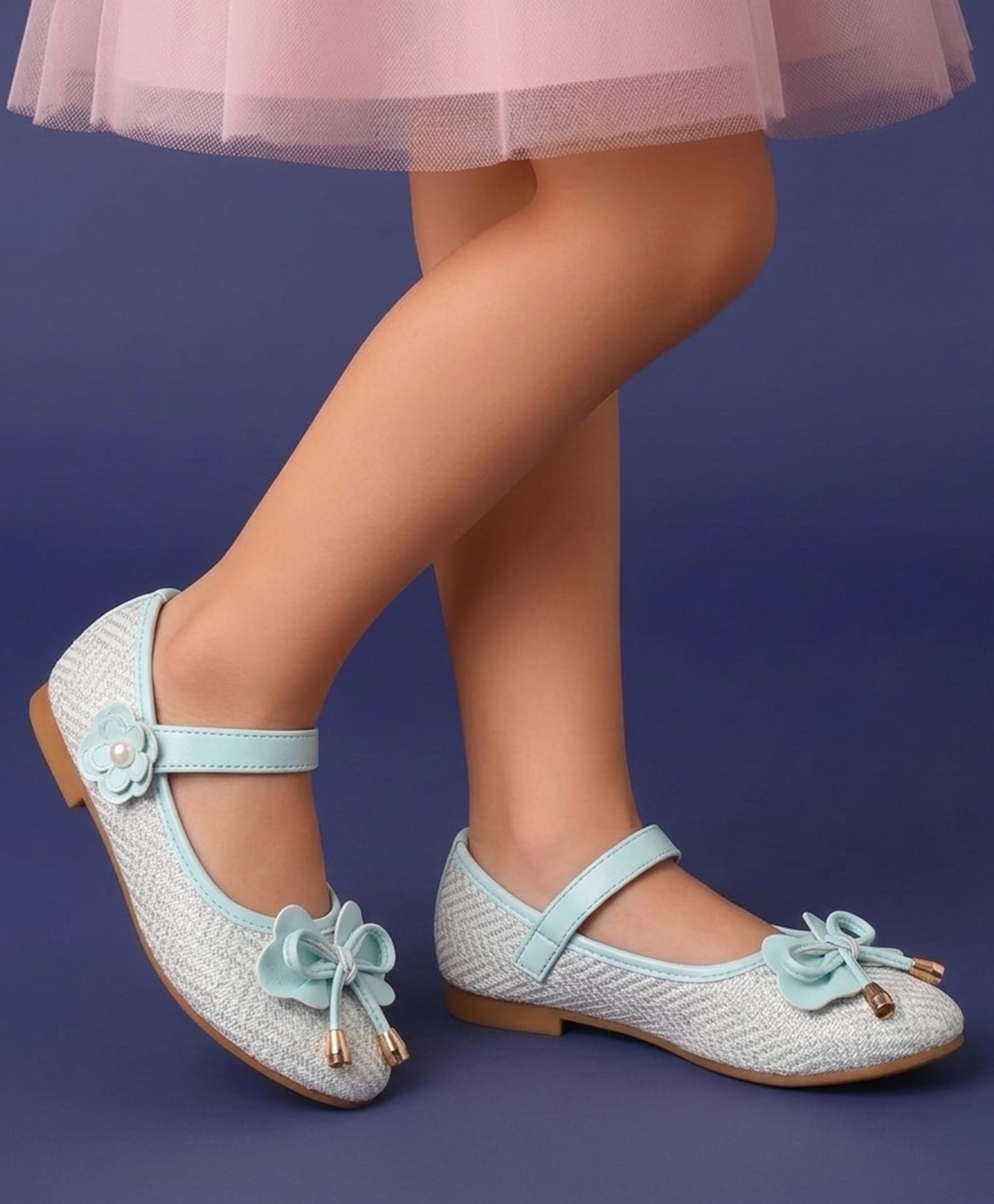 Pine Kids Velcro Closure Ballerina with Bow Applique - Aqua Blue-picture-22