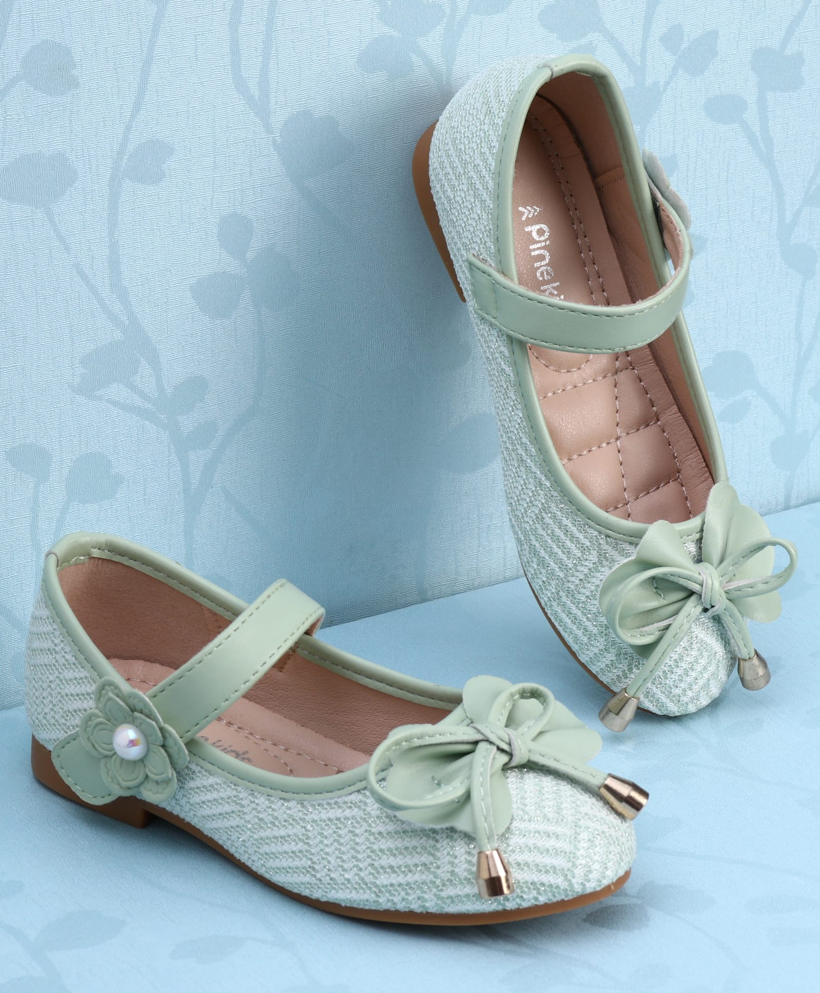 Pine Kids Velcro Closure Ballerina with Bow Applique - Green-image-47