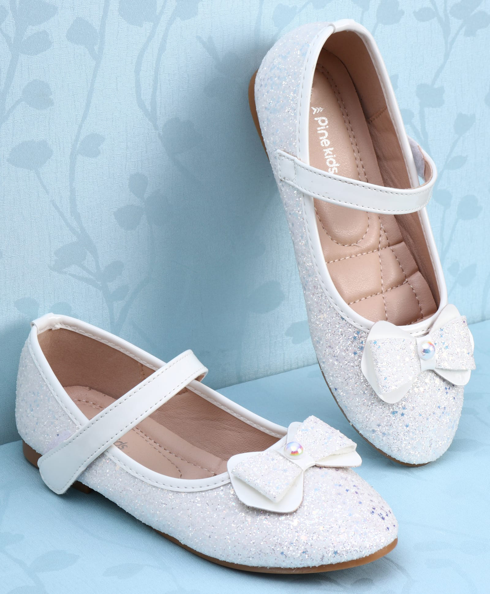 Pine Kids Velcro Closure Ballerina with Bow Applique - White