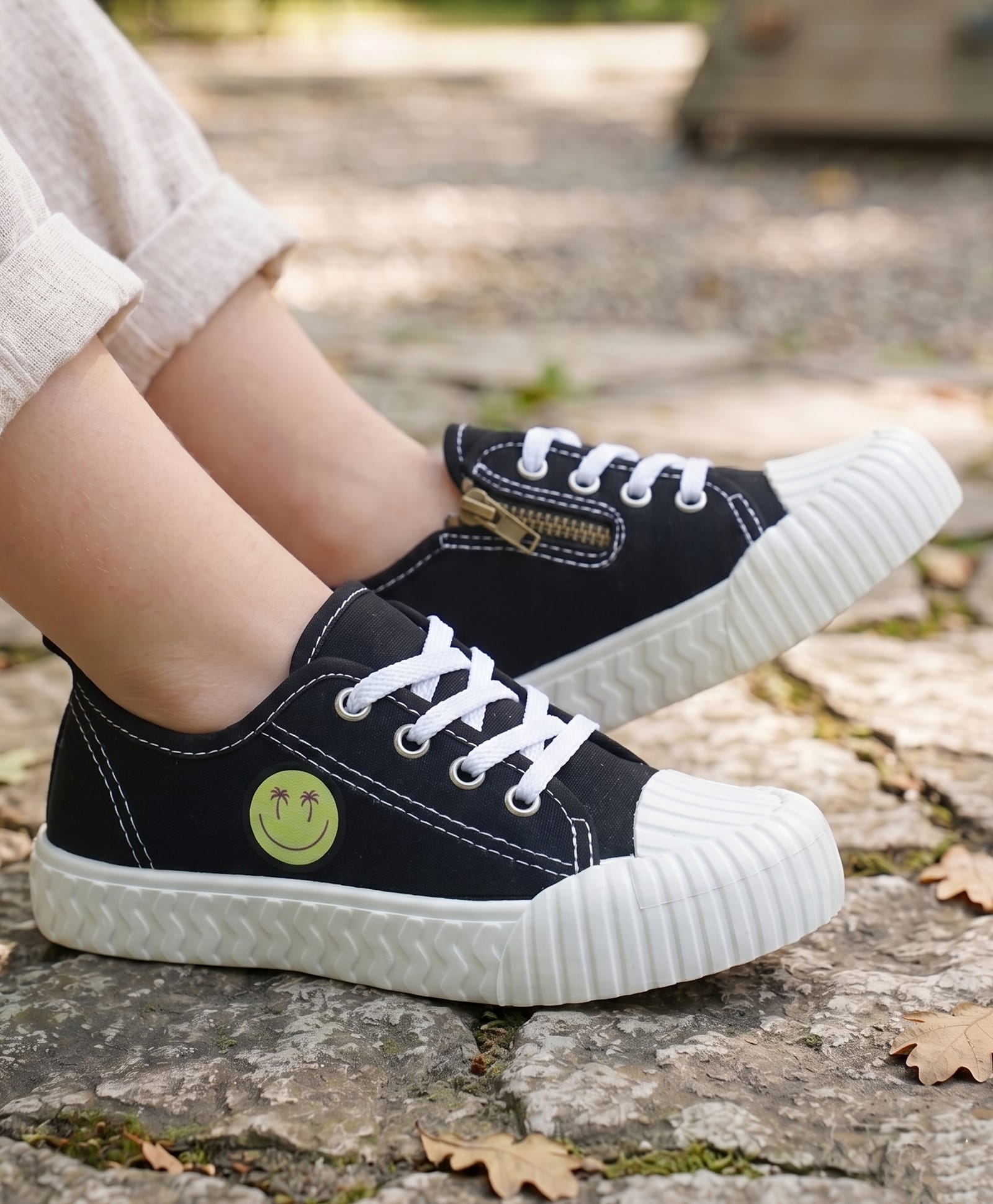Pine Kids Casual Shoes With Smiley Design - Black-picture-16