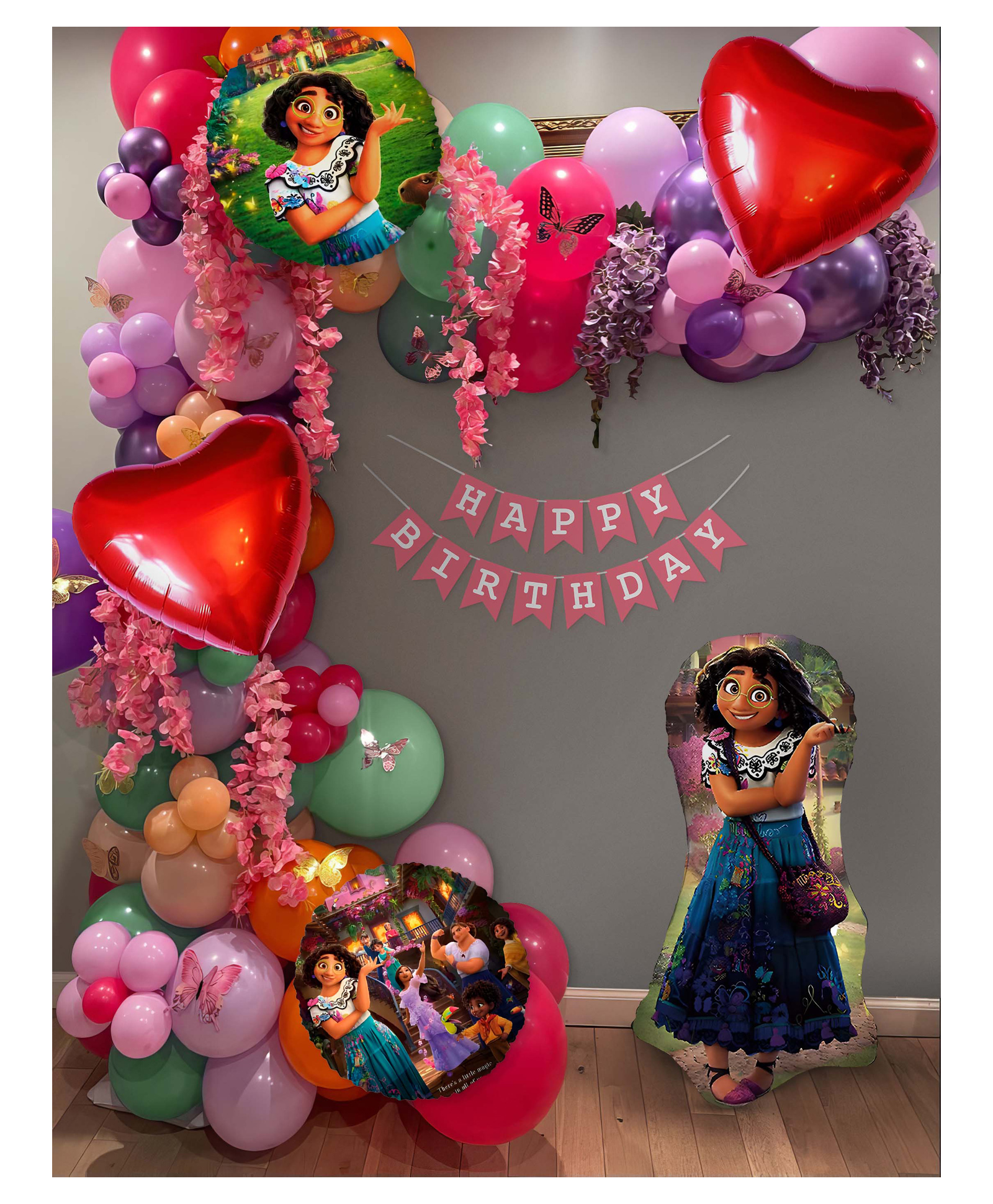 Special You 112 Items Encanto Theme Birthday Decoration Items includes pastel Pink, Purple, Green, Peach, Metallic Purple, Pink, Orange Balloons with Encanto Foil Balloon Set, Purple, Pink Wisteria-picture-18