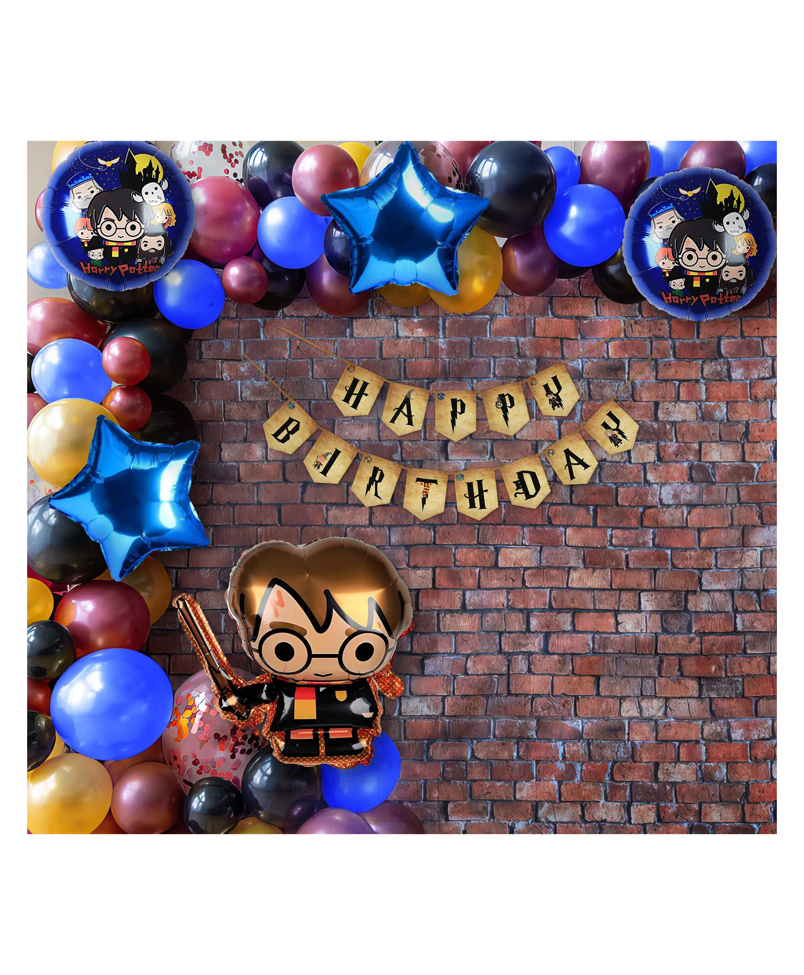 Special You Pack of 66 Items Harry Potter Theme Birthday Decoration Items includes Metallic Blue, Burgundy, Gold and Black Balloons with Harry Potter Printed Foil Balloon set and Harry Potter Banner-image-45