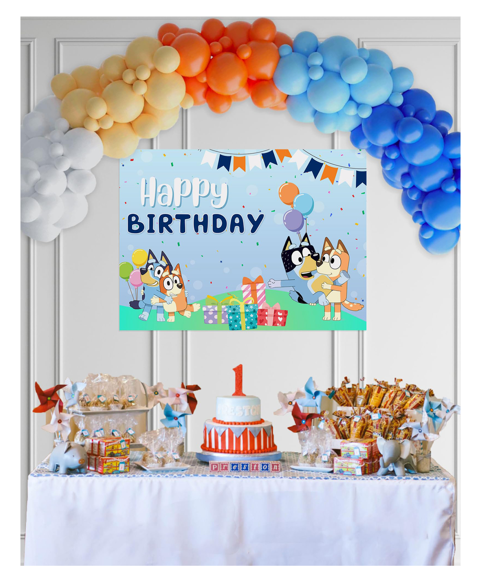 Special You Bluey Theme Birthday Decoration Items for Baby Boy includes Bluey Flex Poster with Orange, Dark Blue, White, Pastel Blue and Peach Balloons- 53 Items-image-49