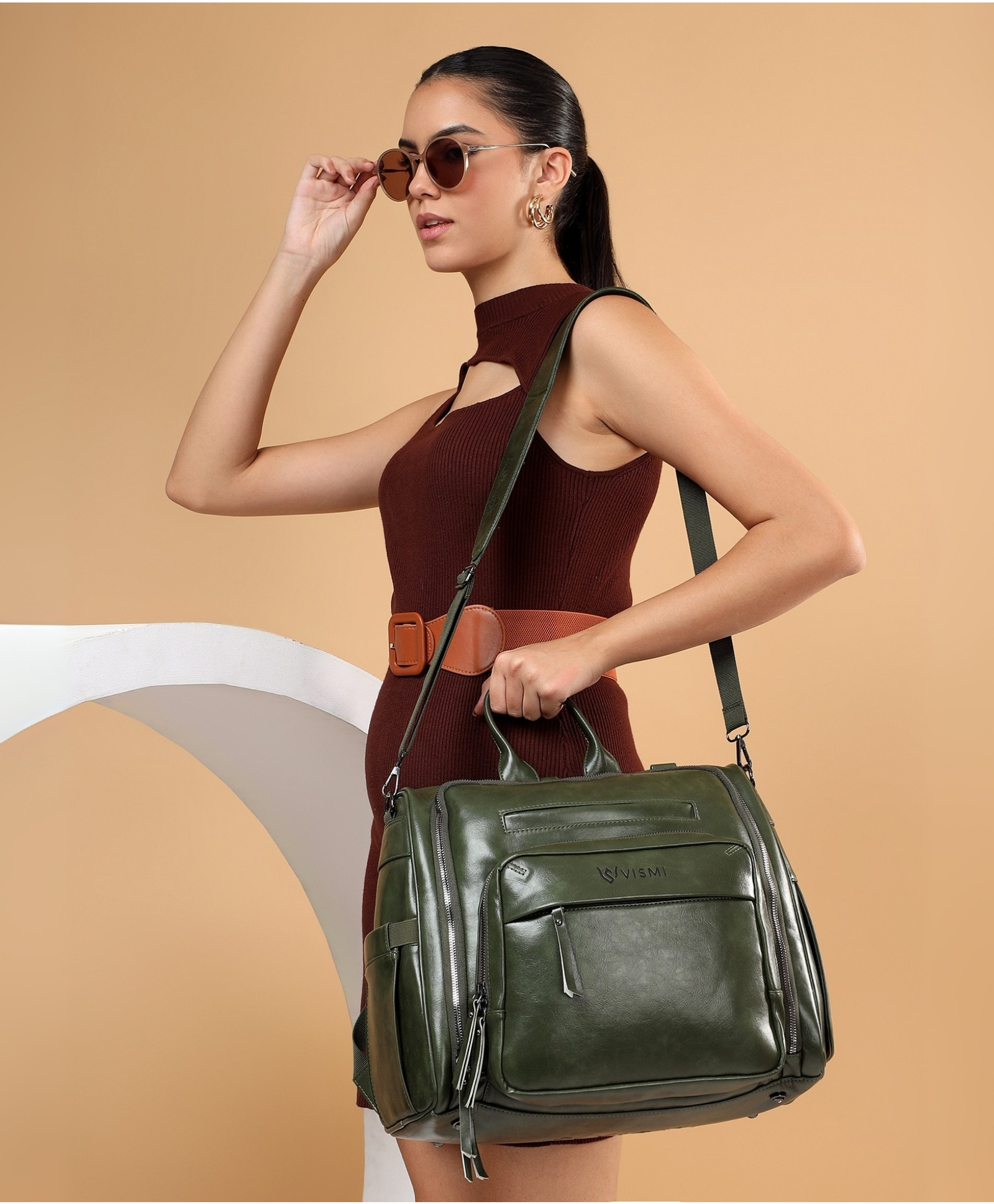 VISMIINTREND Diaper Backpack Bags for Women & Baby Solid Vegan Leather Multi- Compartment Maternity Backpack Travel, Hospital Visit Baby Diaper Bags with Detachable Strap, Trolley Sleeve - Green-image-5