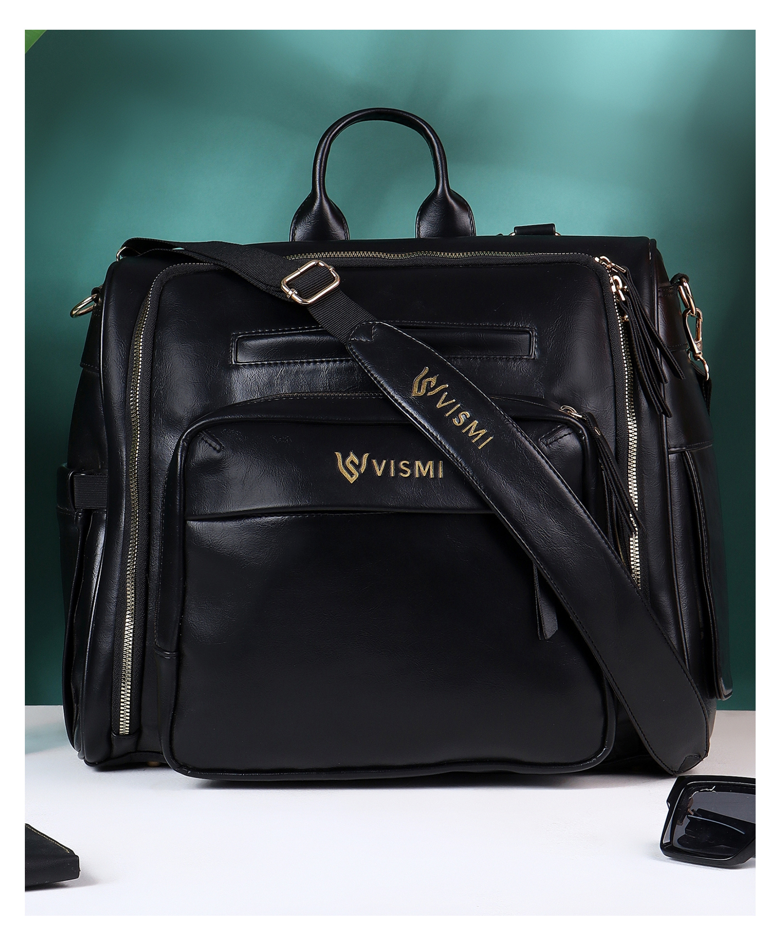 VISMIINTREND Diaper Backpack Bags for Women & Baby Solid Vegan Leather Multi- Compartment Maternity Backpack Travel, Hospital Visit Baby Diaper Bags with Detachable Strap, Trolley Sleeve - Black-picture-28