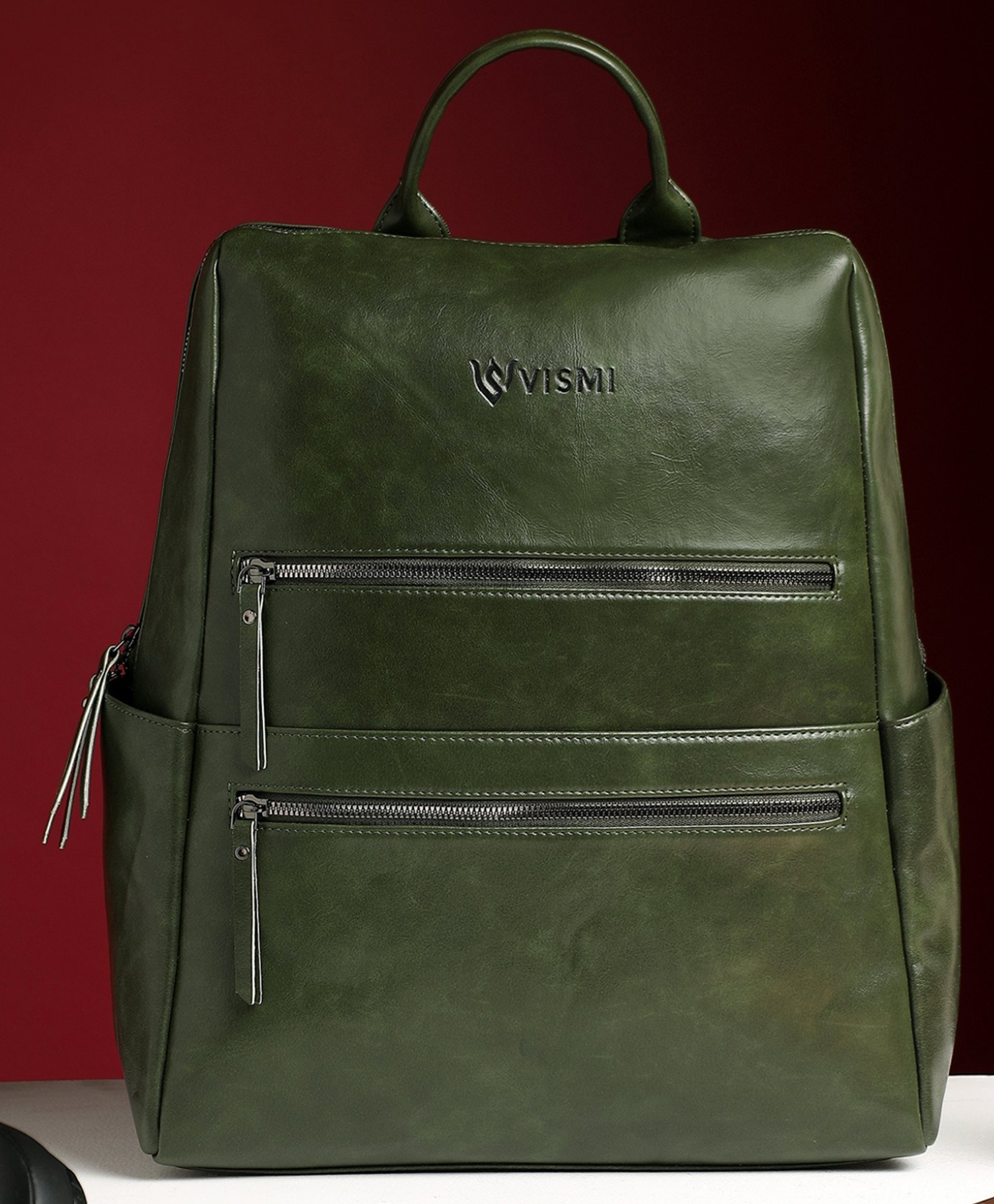 VISMIINTREND Laptop Backpack for Office Use, Travel, And Multi-Purpose Anti Theft Solid Vegan Leather Water Resistant Backpack Up to 17 Inch Laptop - Green - Height 17 Inches-picture-24