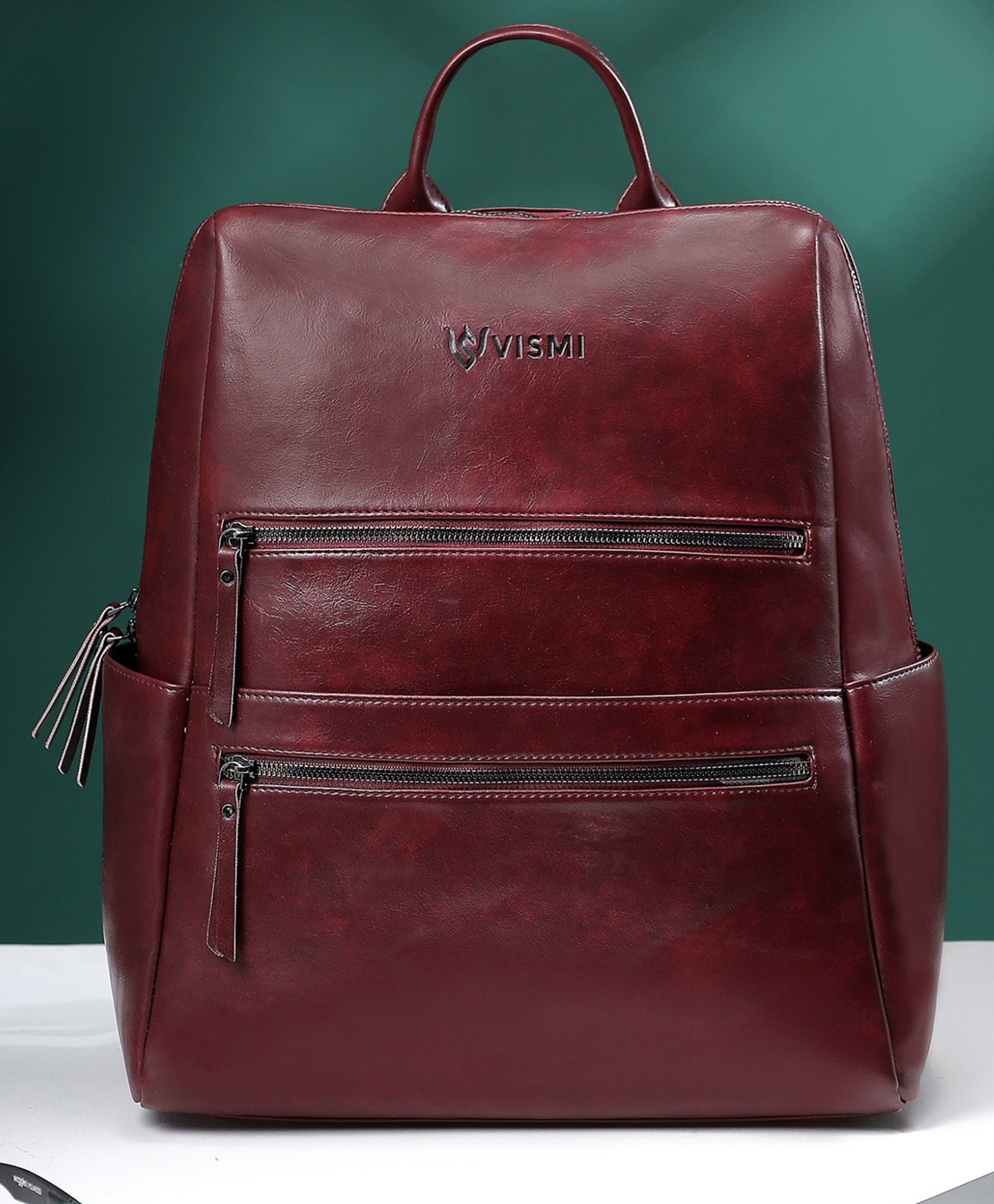 VISMIINTREND Laptop Backpack for Men Office Use, Travel, Businessm Professional And Multi-Purpose Anti Theft Solid Vegan Leather Water Resistant Backpack Up to 17 Inch Laptop - Wine - Height 17 Inches
