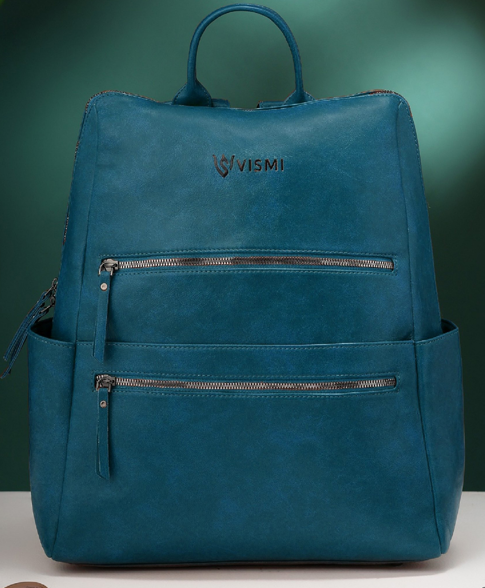 VISMIINTREND Laptop Backpack Office Use, Travel, Professional And Multi-Purpose Anti Theft Solid Vegan Leather Water Resistant Backpack Up to 17 Inch Laptop - Teal Blue - Height 17 Inches-image-10