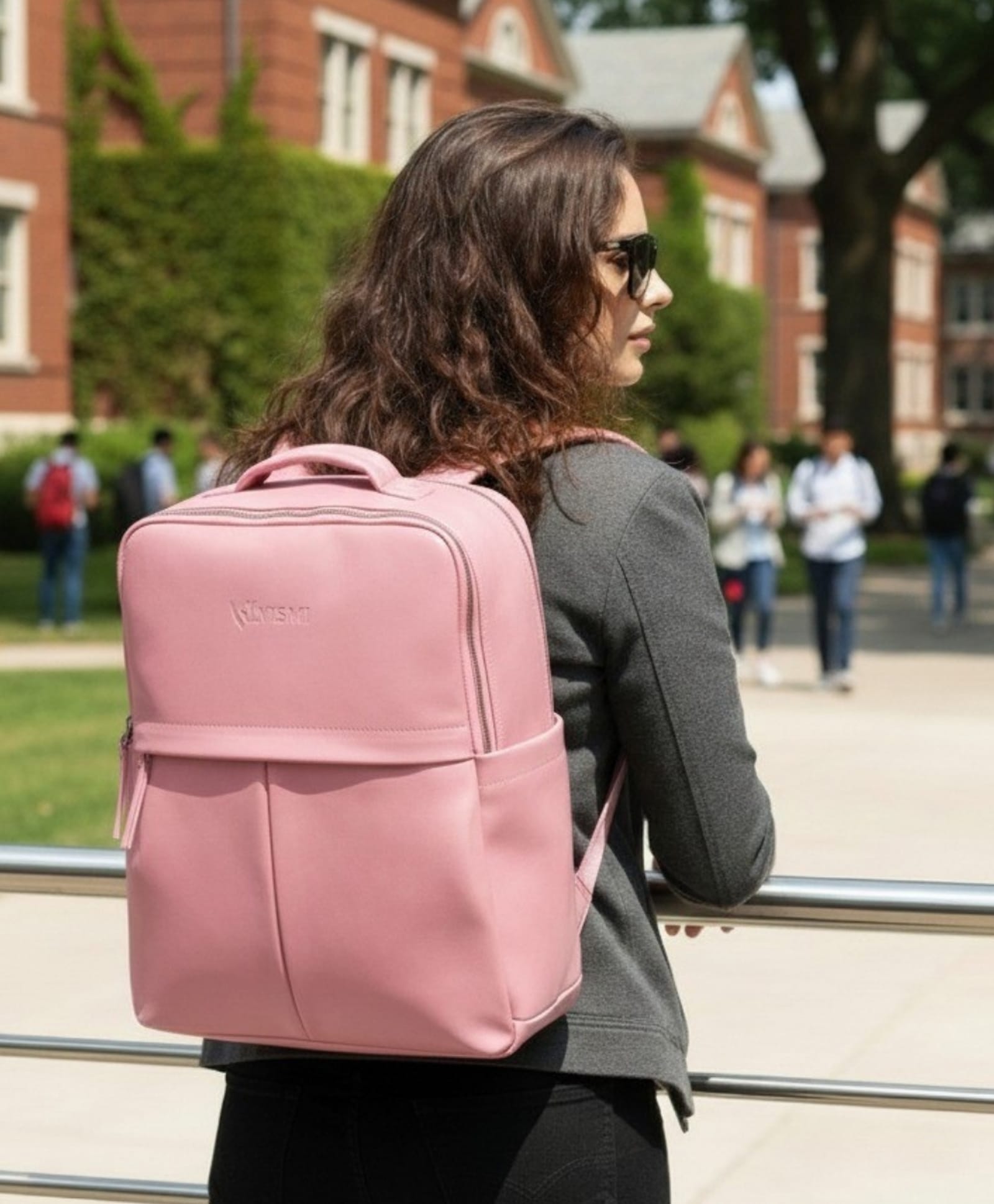 VISMIINTREND 17 Inch Laptop Backpack PU Vegan Leather with Trolley Sleeve & Water Resistant Bag Pink - Height 17 Inches-picture-11