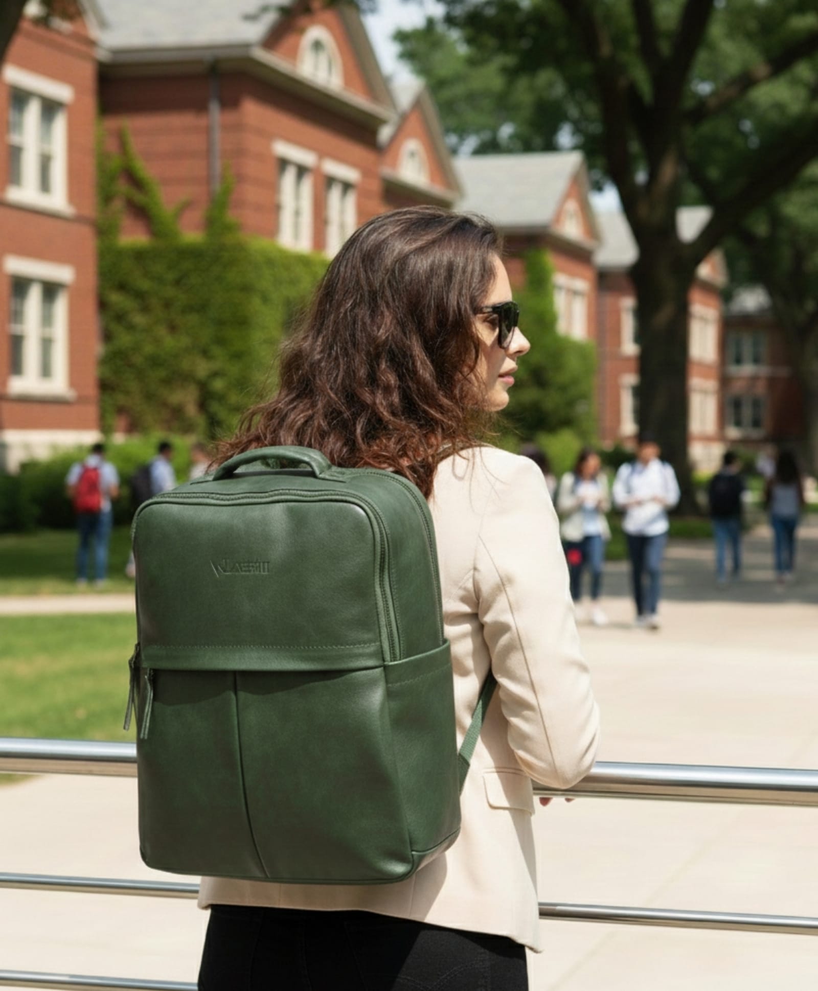 VISMIINTREND 17 Inch Laptop Backpack PU Vegan Leather with Trolley Sleeve & Water Resistant Bag Green - Height 17 Inches-picture-3