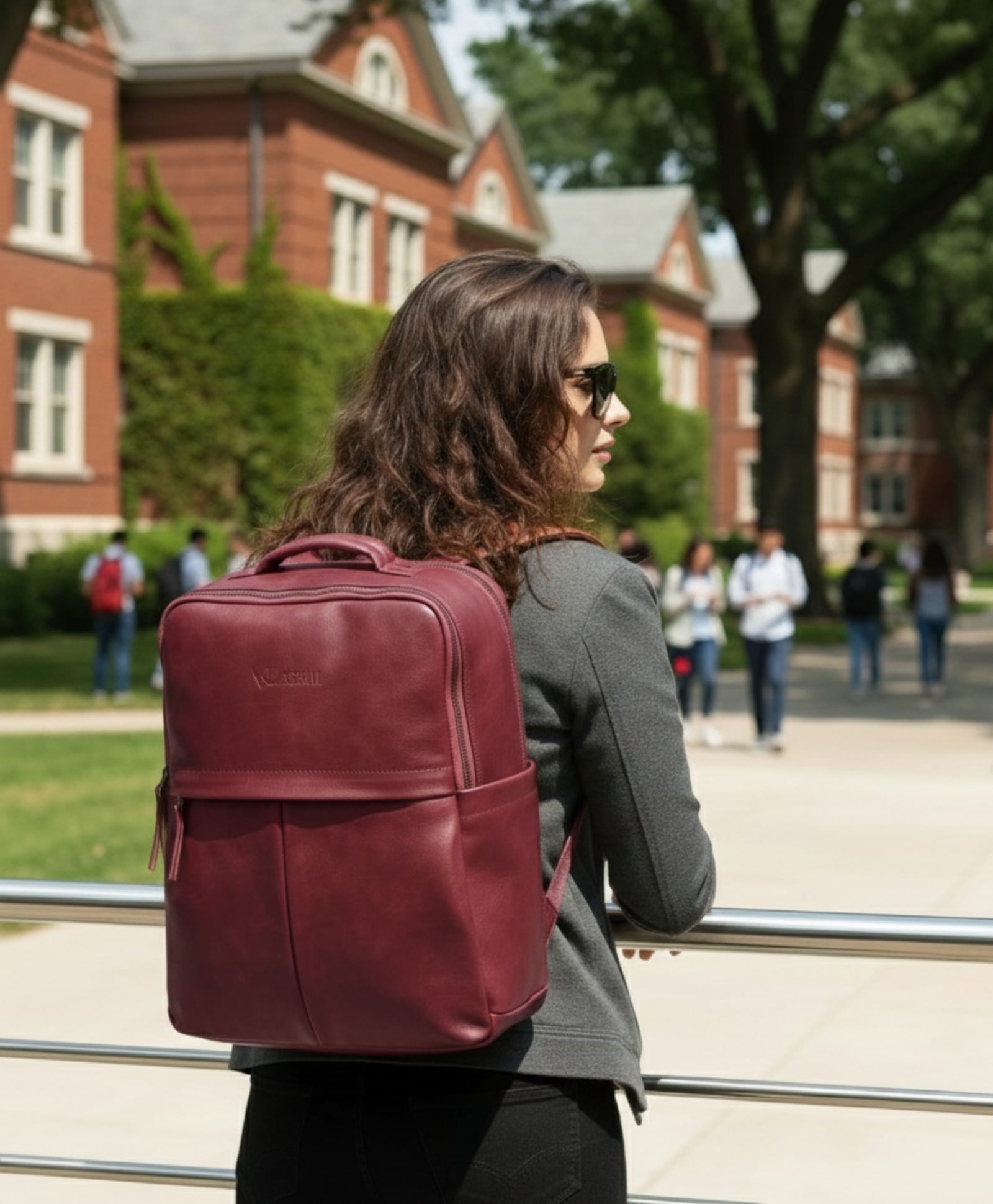VISMIINTREND 17 Inch Laptop Backpack PU Vegan Leather with Trolley Sleeve & Water Resistant Bag Wine - Height 17 Inches-picture-2