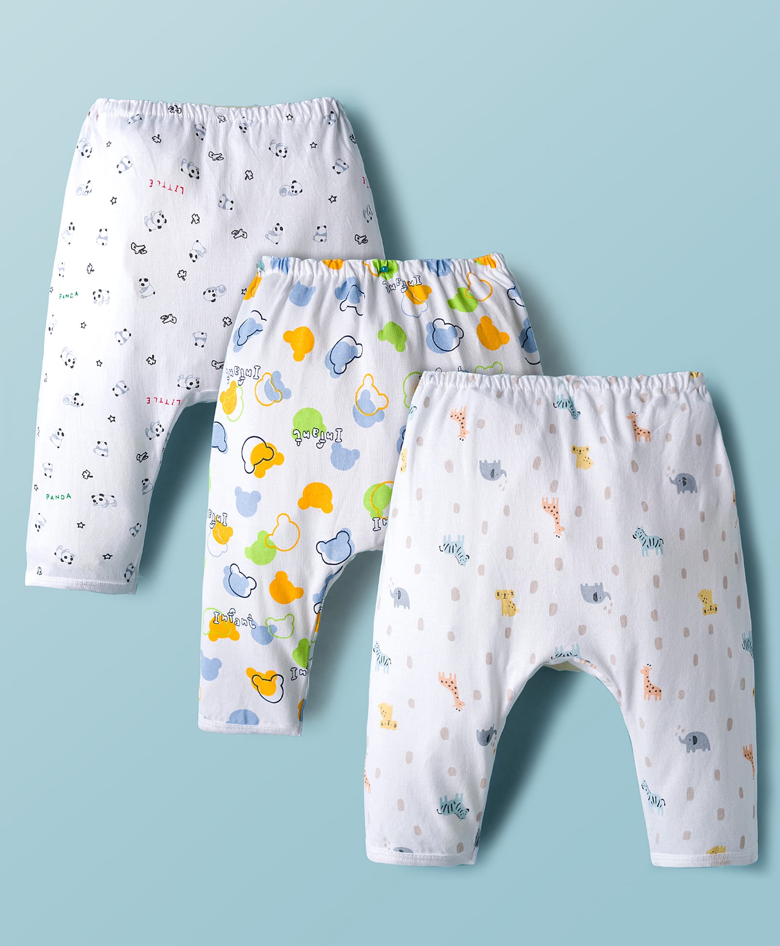 Pink Rabbit Single Jersey Knit Full Length Diaper Leggings with Animal Print Pack of 3 - White-picture-42