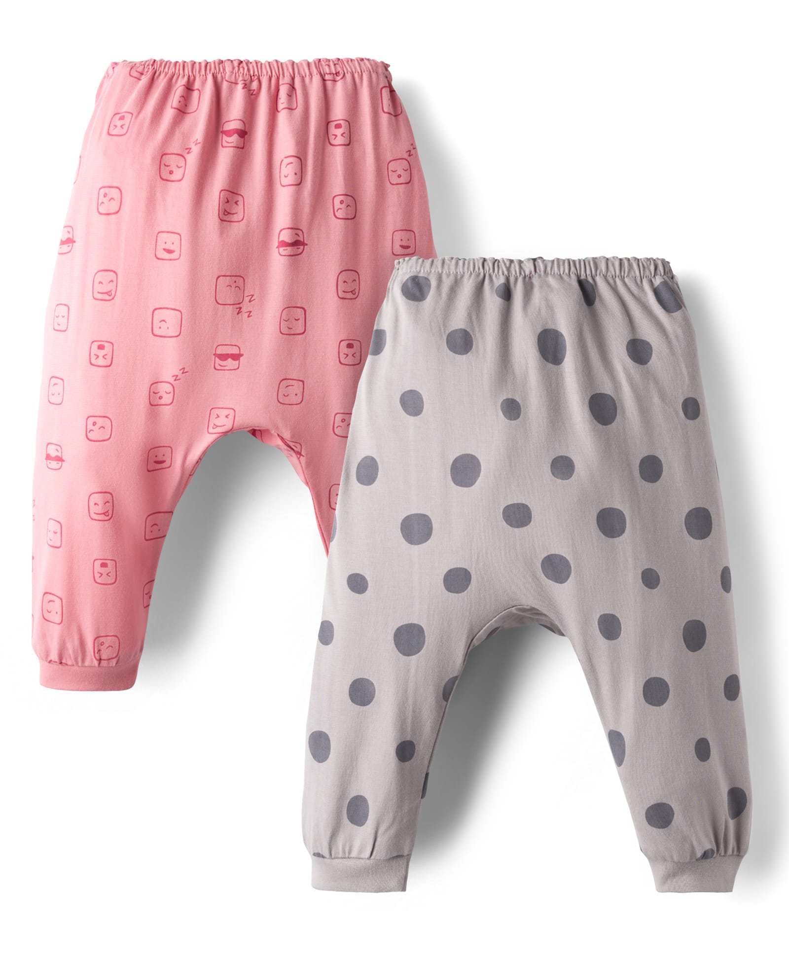 Pink Rabbit Single Jersey Knit Diaper Leggings With Polka Dot Print Pack of 2 - Pink & Grey-image-40