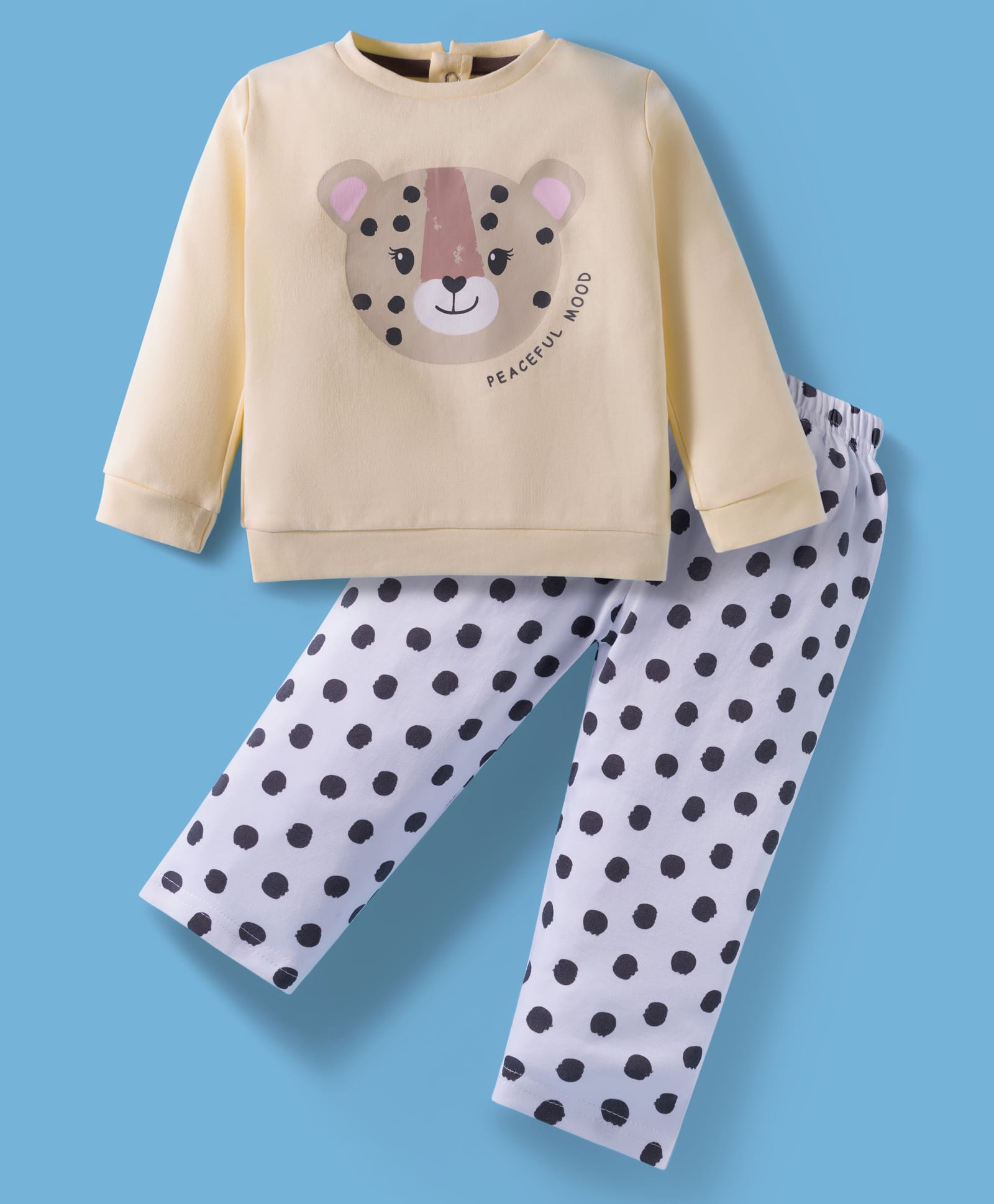 ToffyHouse Knitted Full Sleeves Top and Trouser Set With Animal & Polka Dot Print - Yellow-picture-19