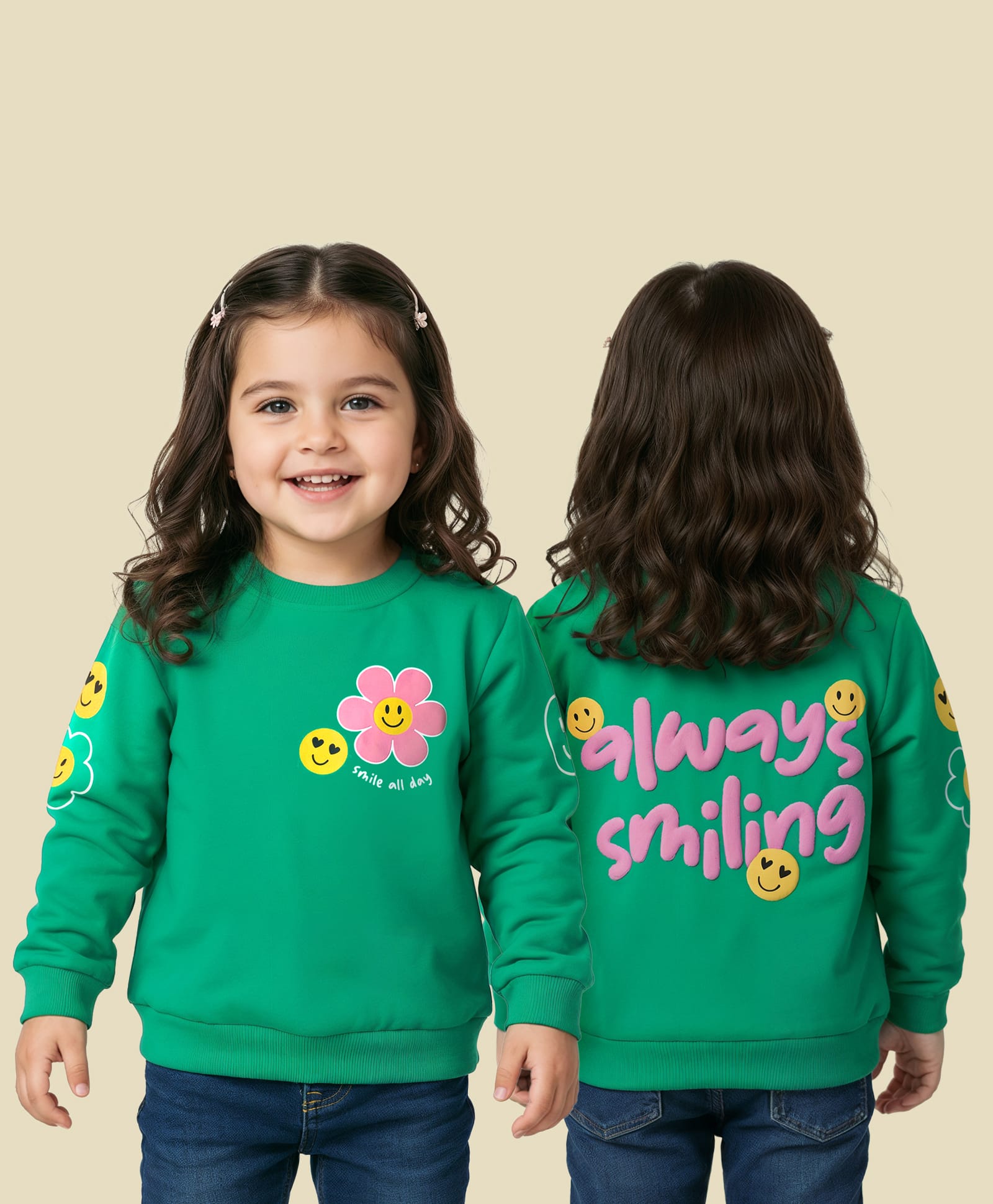 Babyhug Cotton Knit Full Sleeves Sweatshirt With Floral Print - Green-image-24