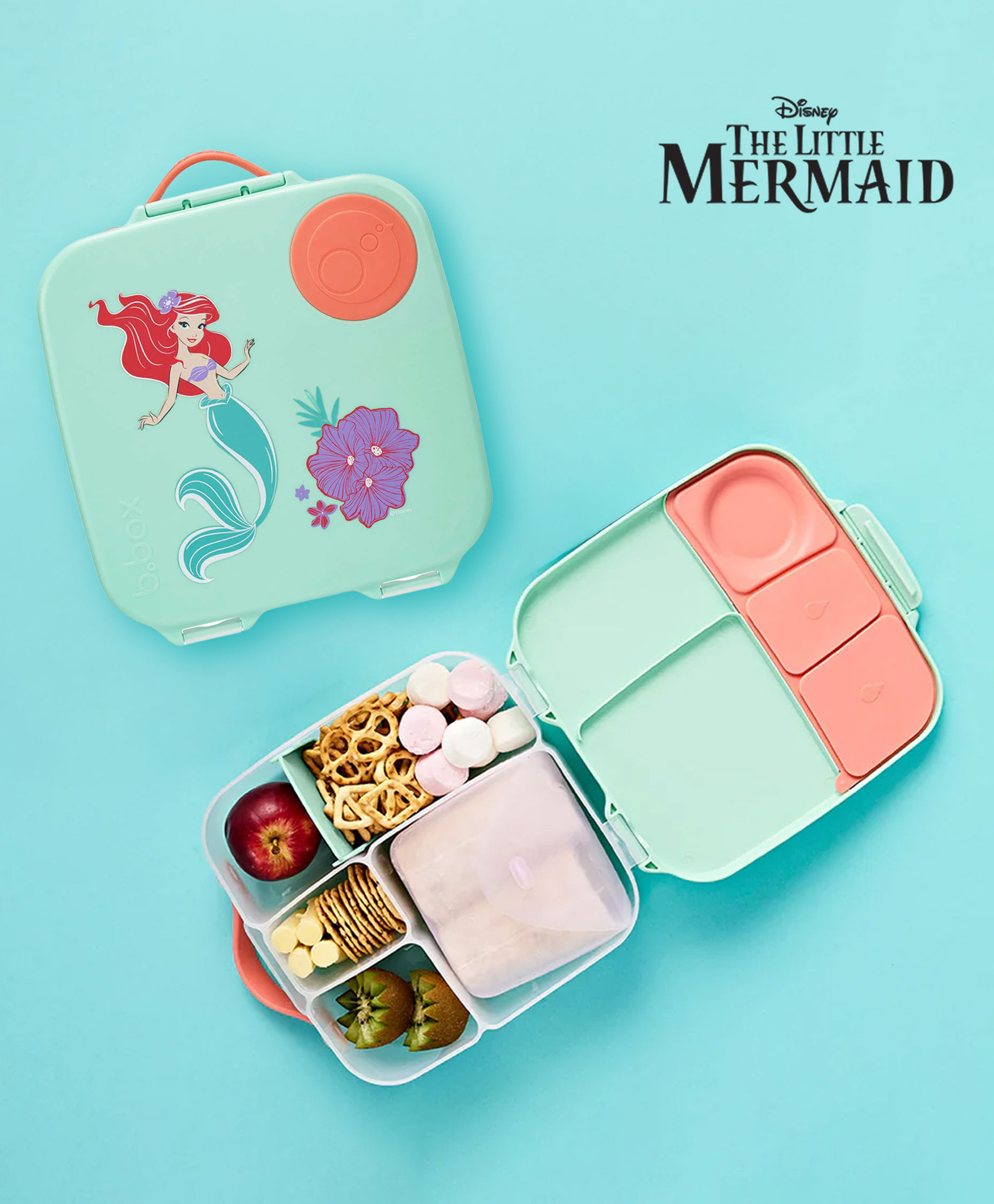 b.box Disney Little Mermaid Kids Lunchbox - 2 Litre, Leak-Proof Bento Style with Gel Cooler Pack, Adjustable Divider & Whole Fruit Compartment - Multicolor-picture-13